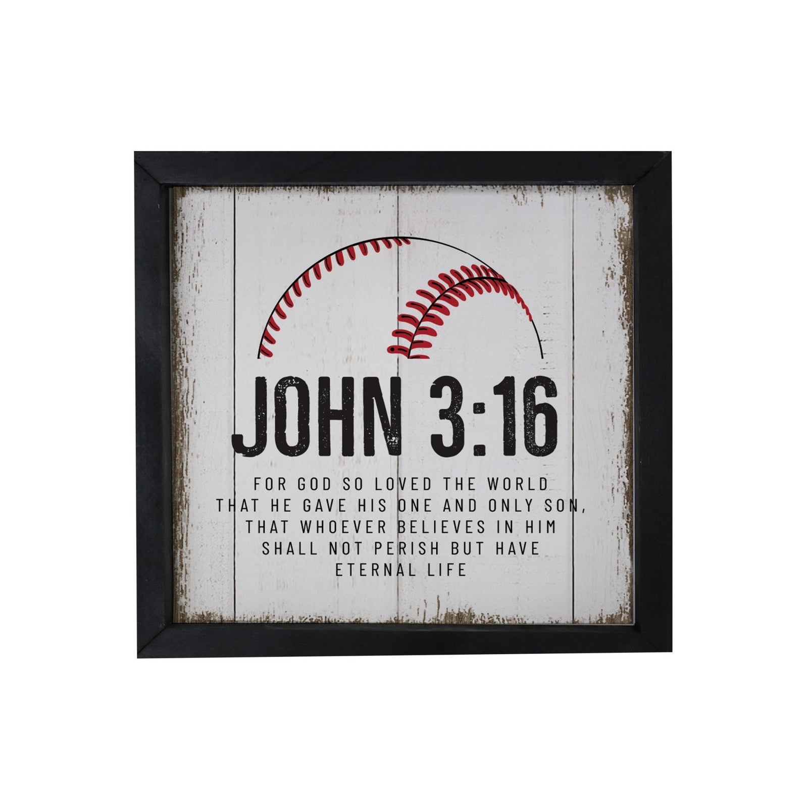 Elegant Baseball Framed Shadow Box Shelf Décor With Inspiring Bible Verses - John 3:16 - LifeSong Milestones