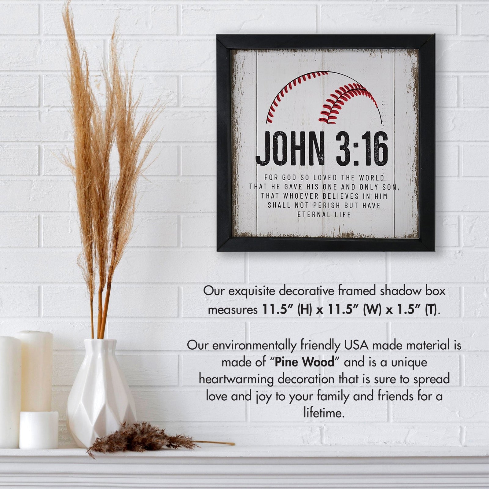 Elegant Baseball Framed Shadow Box Shelf Décor With Inspiring Bible Verses - John 3:16 - LifeSong Milestones