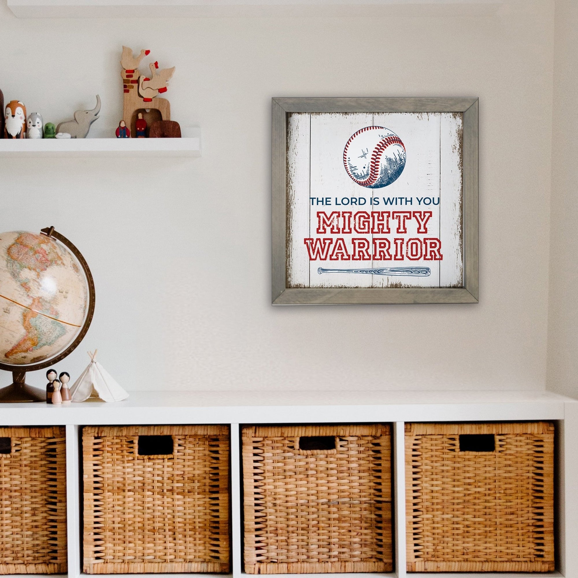 Elegant Baseball Framed Shadow Box Shelf Décor With Inspiring Bible Verses - Mighty Warrior 2 - LifeSong Milestones