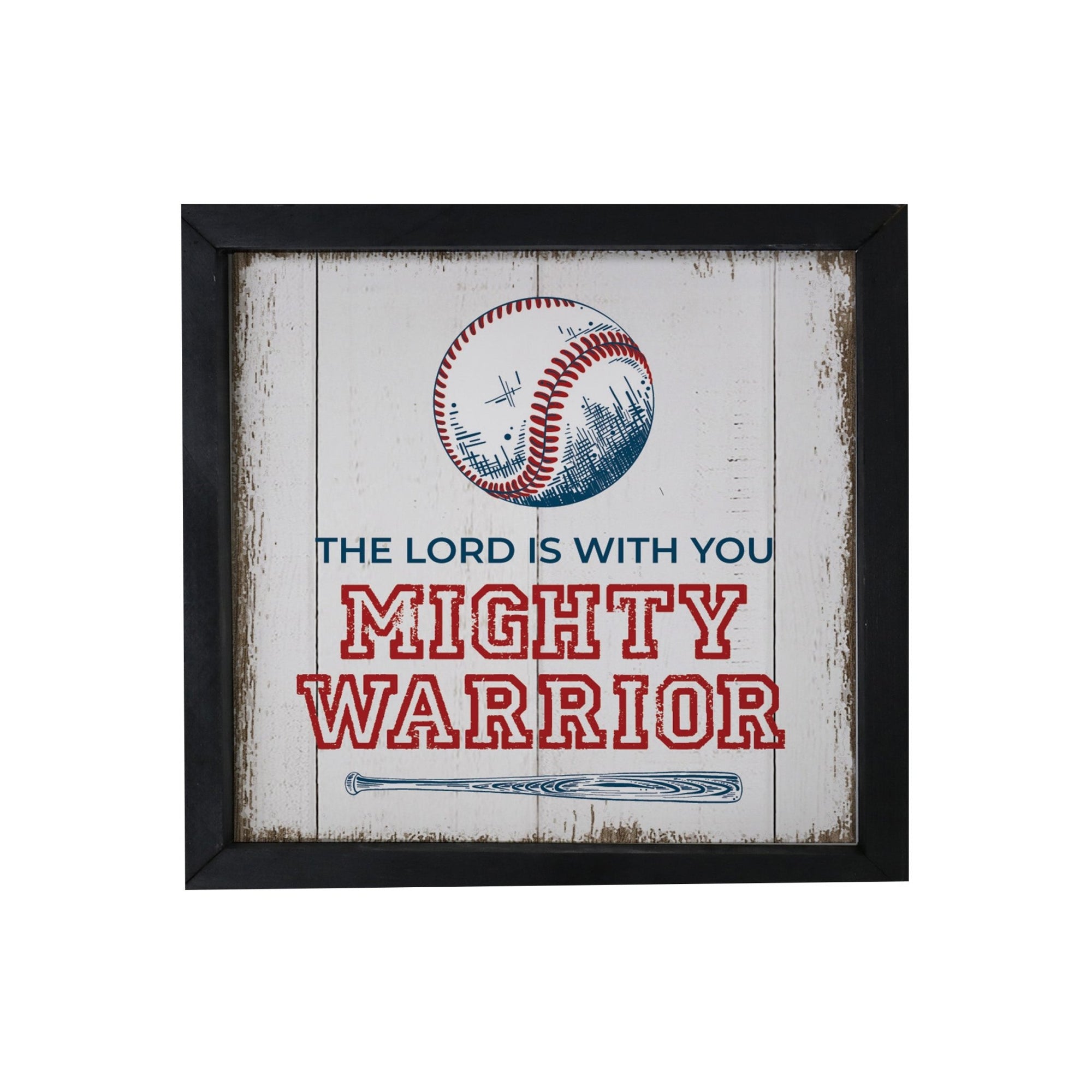 Elegant Baseball Framed Shadow Box Shelf Décor With Inspiring Bible Verses - Mighty Warrior 2 - LifeSong Milestones