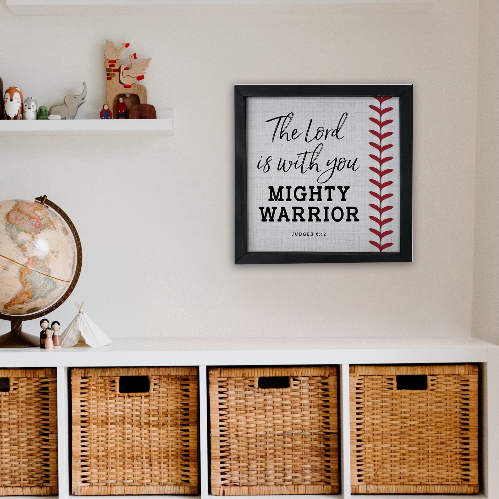 Elegant Baseball Framed Shadow Box Shelf Décor With Inspiring Bible Verses - Mighty Warrior - LifeSong Milestones