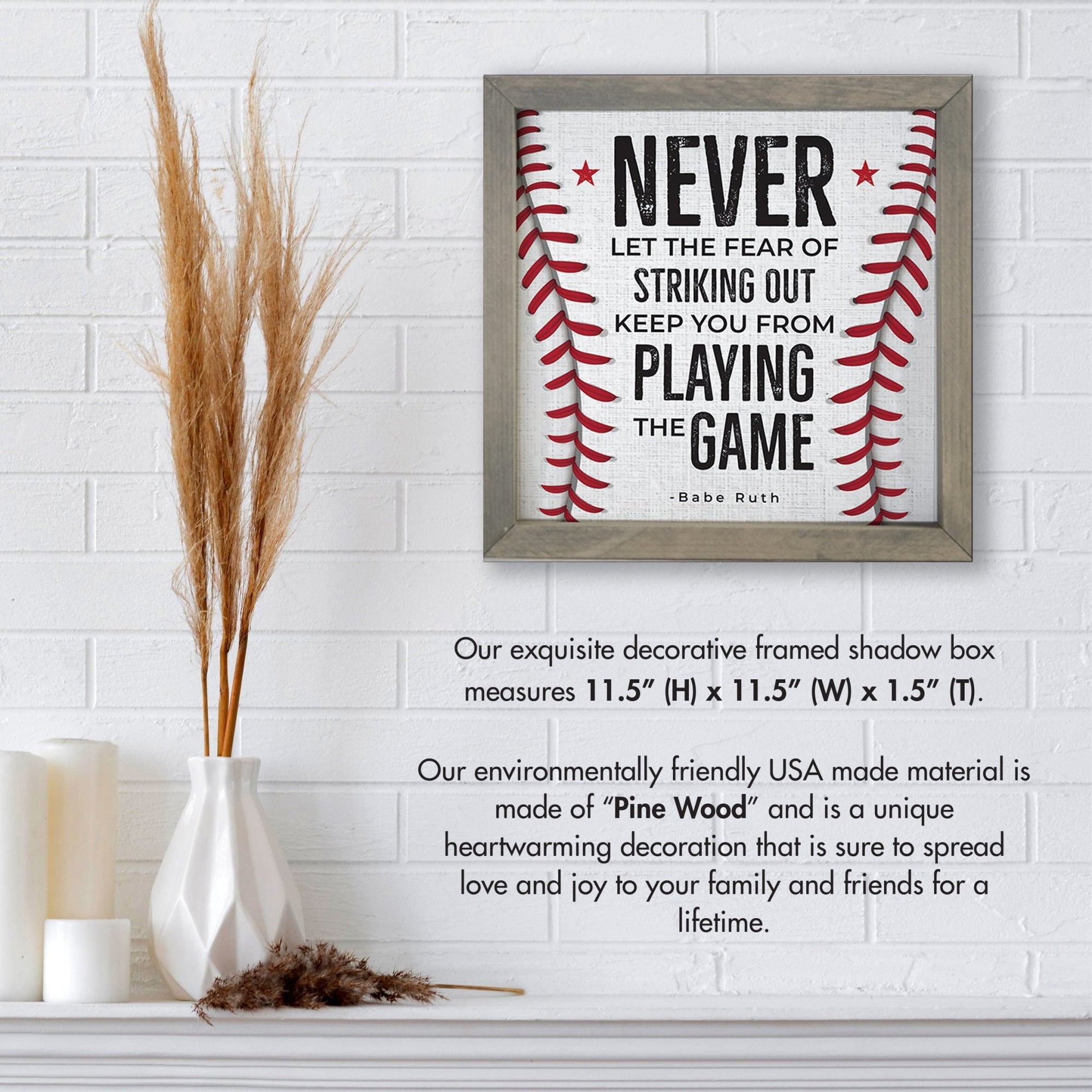 Elegant Baseball Framed Shadow Box Shelf Décor With Inspiring Bible Verses - Never Let The Fear - LifeSong Milestones