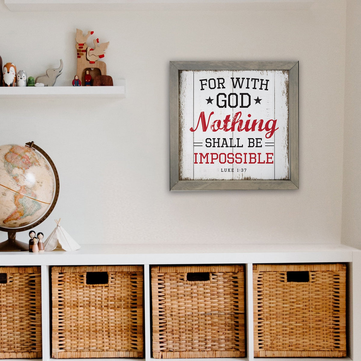 Elegant Baseball Framed Shadow Box Shelf Décor With Inspiring Bible Verses - Nothing Shall Be Impossible - LifeSong Milestones