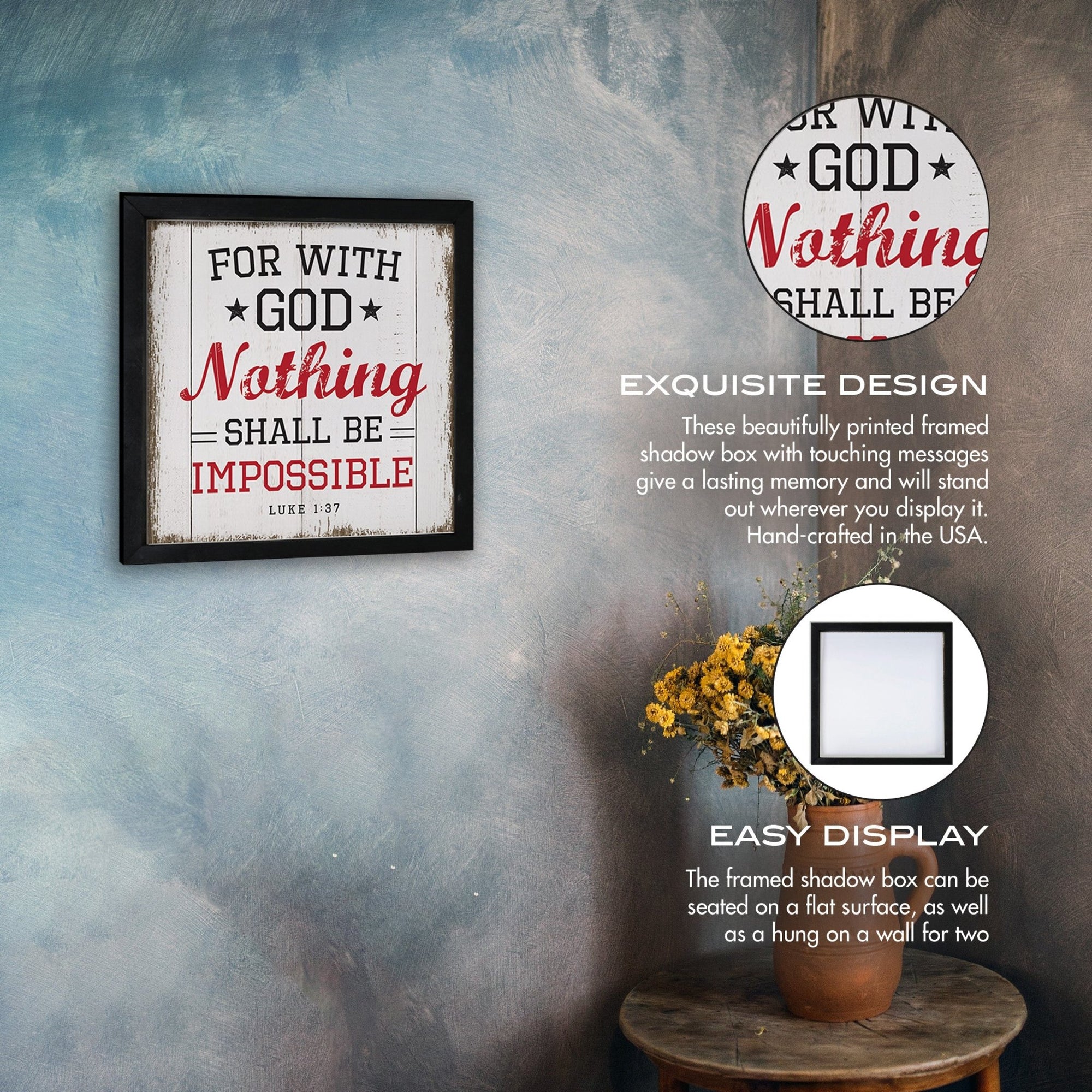 Elegant Baseball Framed Shadow Box Shelf Décor With Inspiring Bible Verses - Nothing Shall Be Impossible - LifeSong Milestones