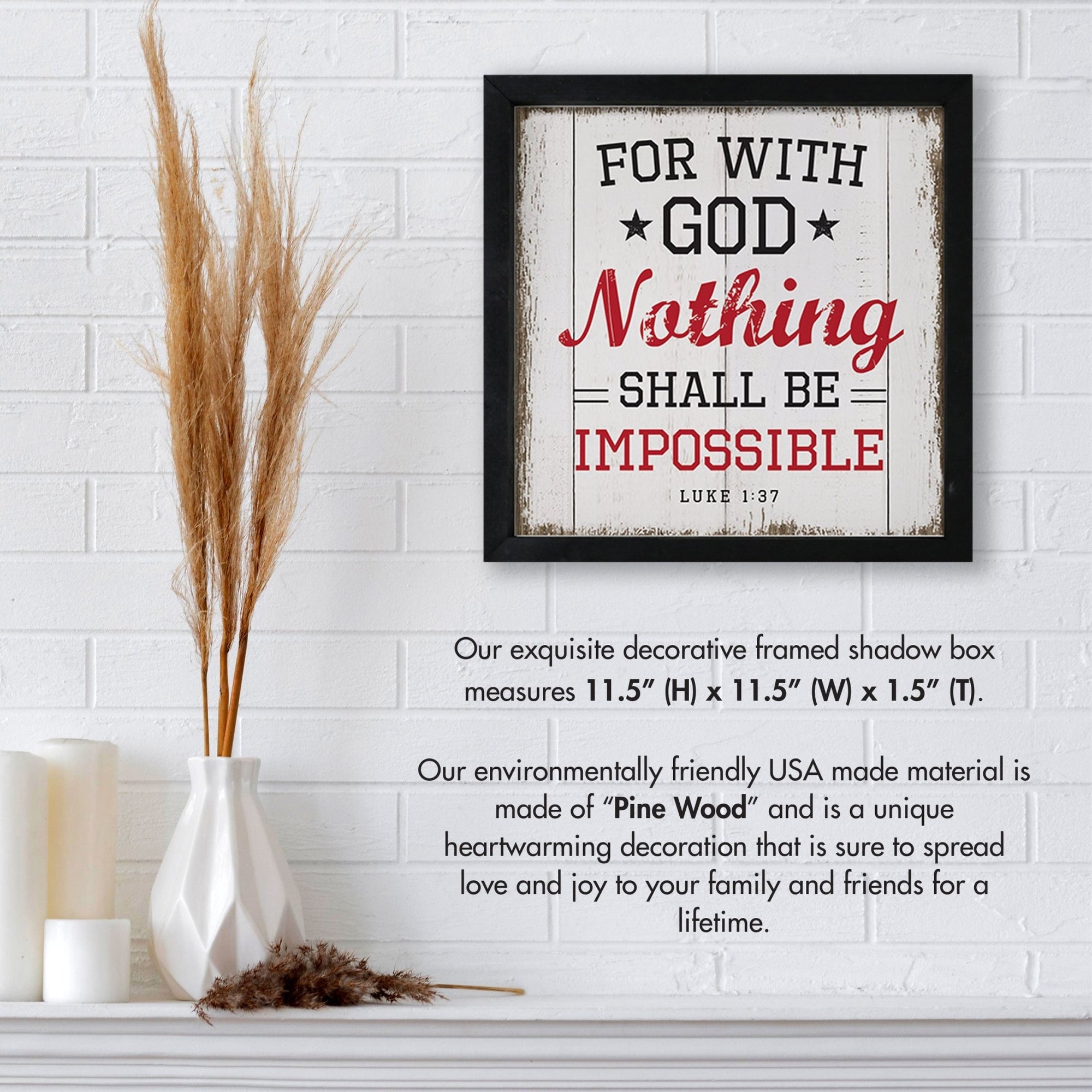 Elegant Baseball Framed Shadow Box Shelf Décor With Inspiring Bible Verses - Nothing Shall Be Impossible - LifeSong Milestones