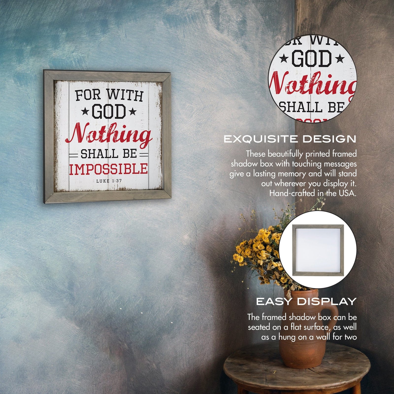 Elegant Baseball Framed Shadow Box Shelf Décor With Inspiring Bible Verses - Nothing Shall Be Impossible - LifeSong Milestones