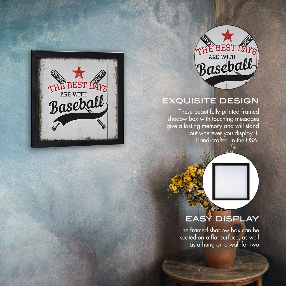 Elegant Baseball Framed Shadow Box Shelf Décor With Inspiring Bible Verses - The Best Days - LifeSong Milestones