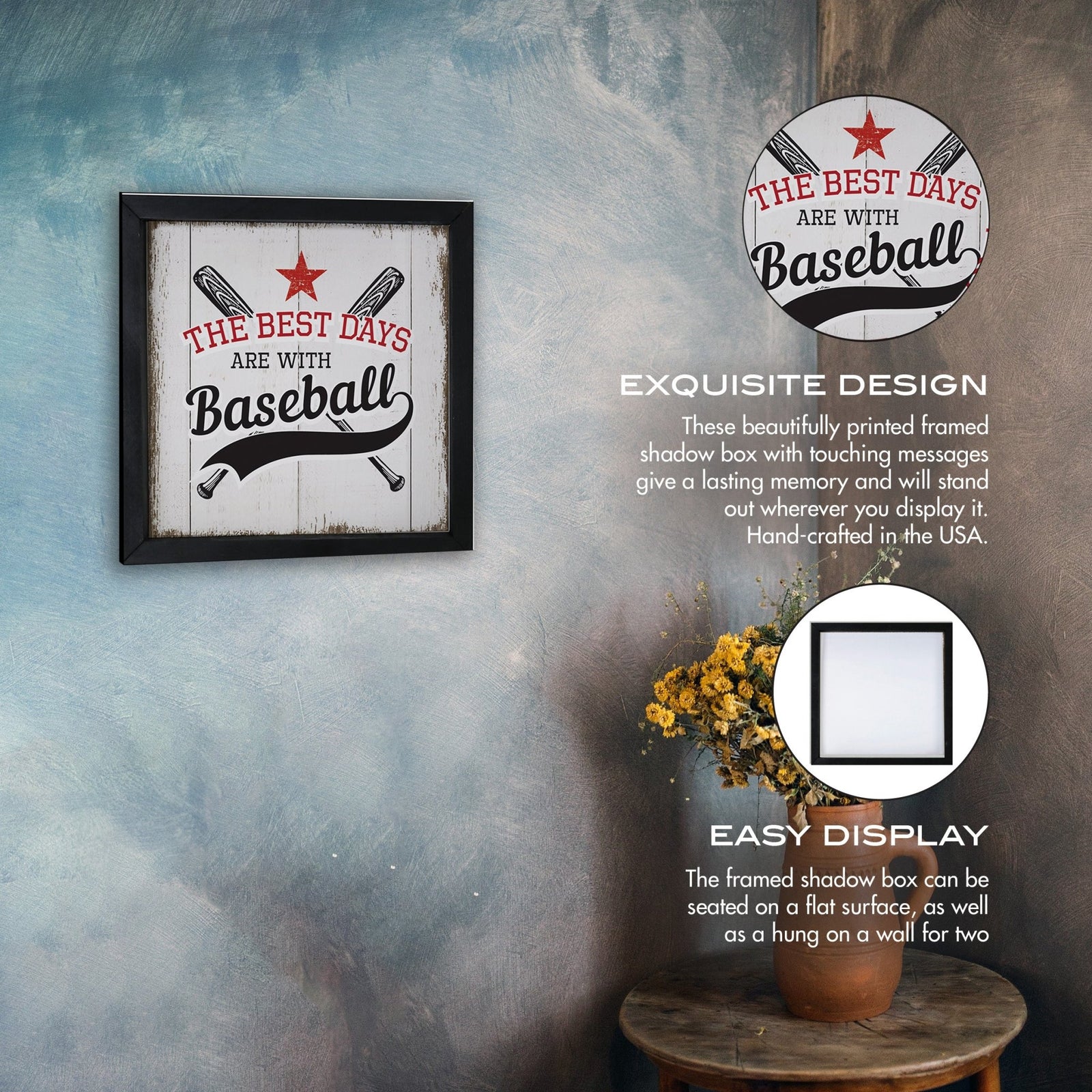 Elegant Baseball Framed Shadow Box Shelf Décor With Inspiring Bible Verses - The Best Days - LifeSong Milestones