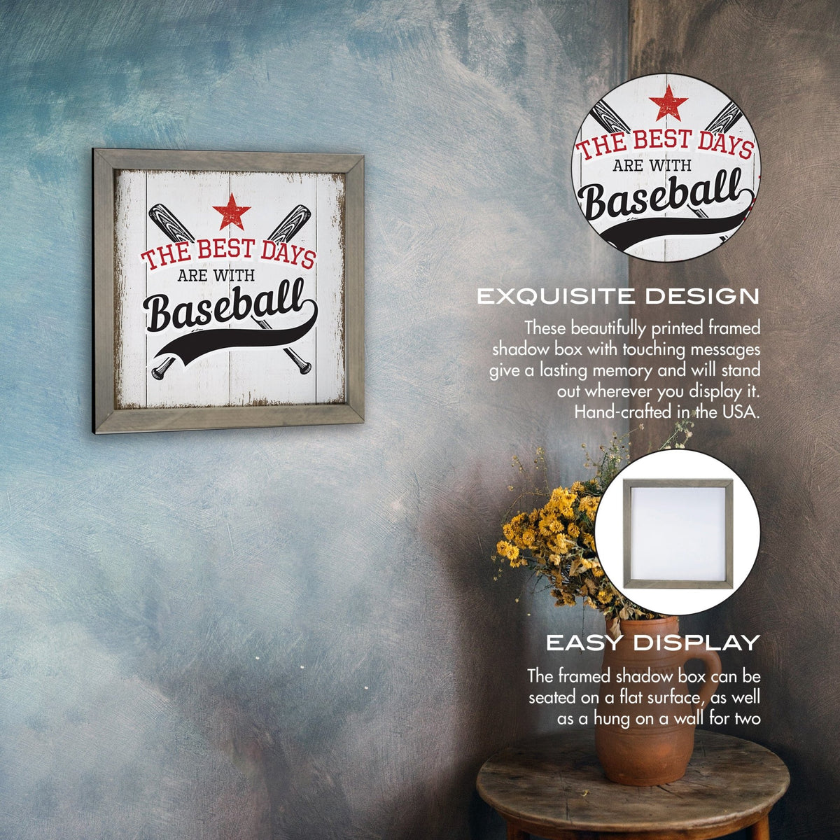 Elegant Baseball Framed Shadow Box Shelf Décor With Inspiring Bible Verses - The Best Days - LifeSong Milestones
