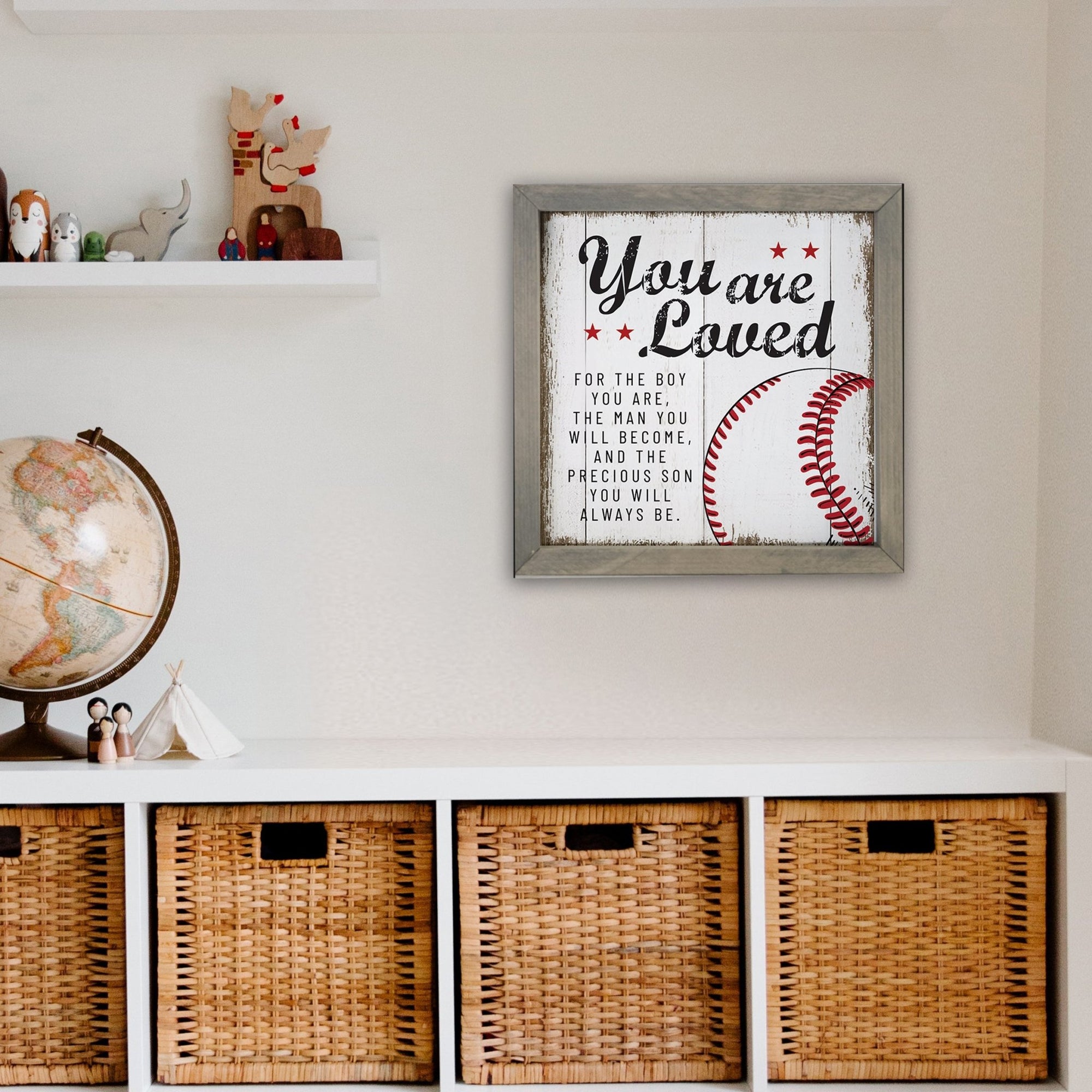 Elegant Baseball Framed Shadow Box Shelf Décor With Inspiring Bible Verses - You Are Loved - LifeSong Milestones
