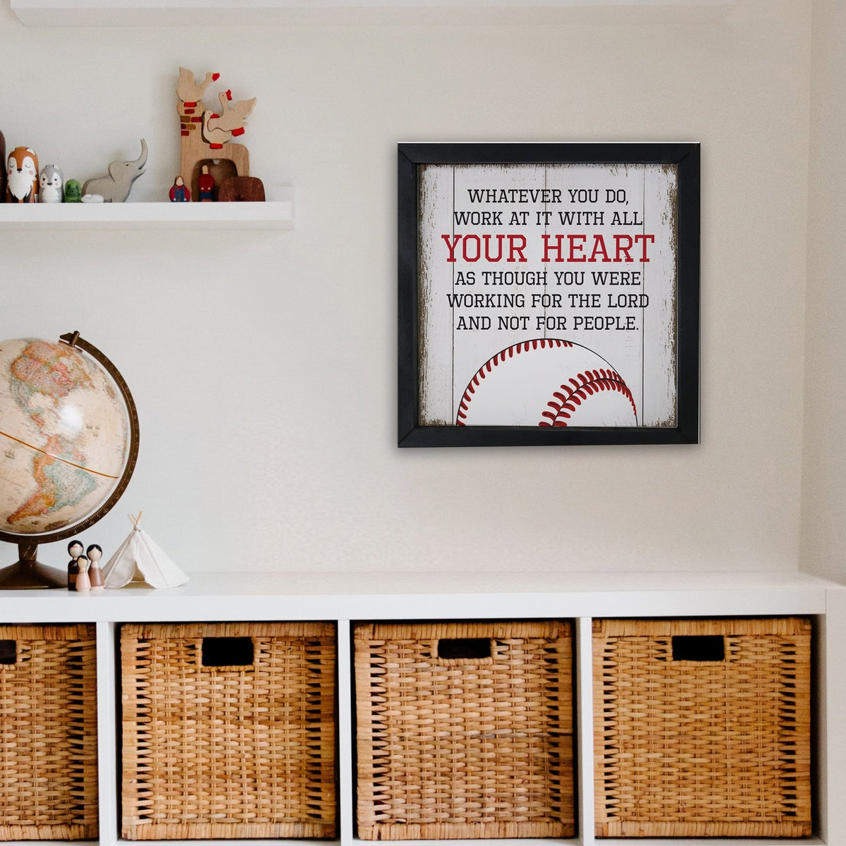 Elegant Baseball Framed Shadow Box Shelf Décor With Inspiring Bible Verses - Your Heart - LifeSong Milestones
