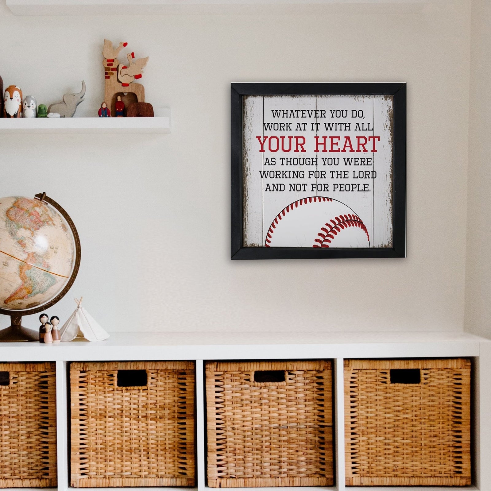 Elegant Baseball Framed Shadow Box Shelf Décor With Inspiring Bible Verses - Your Heart - LifeSong Milestones