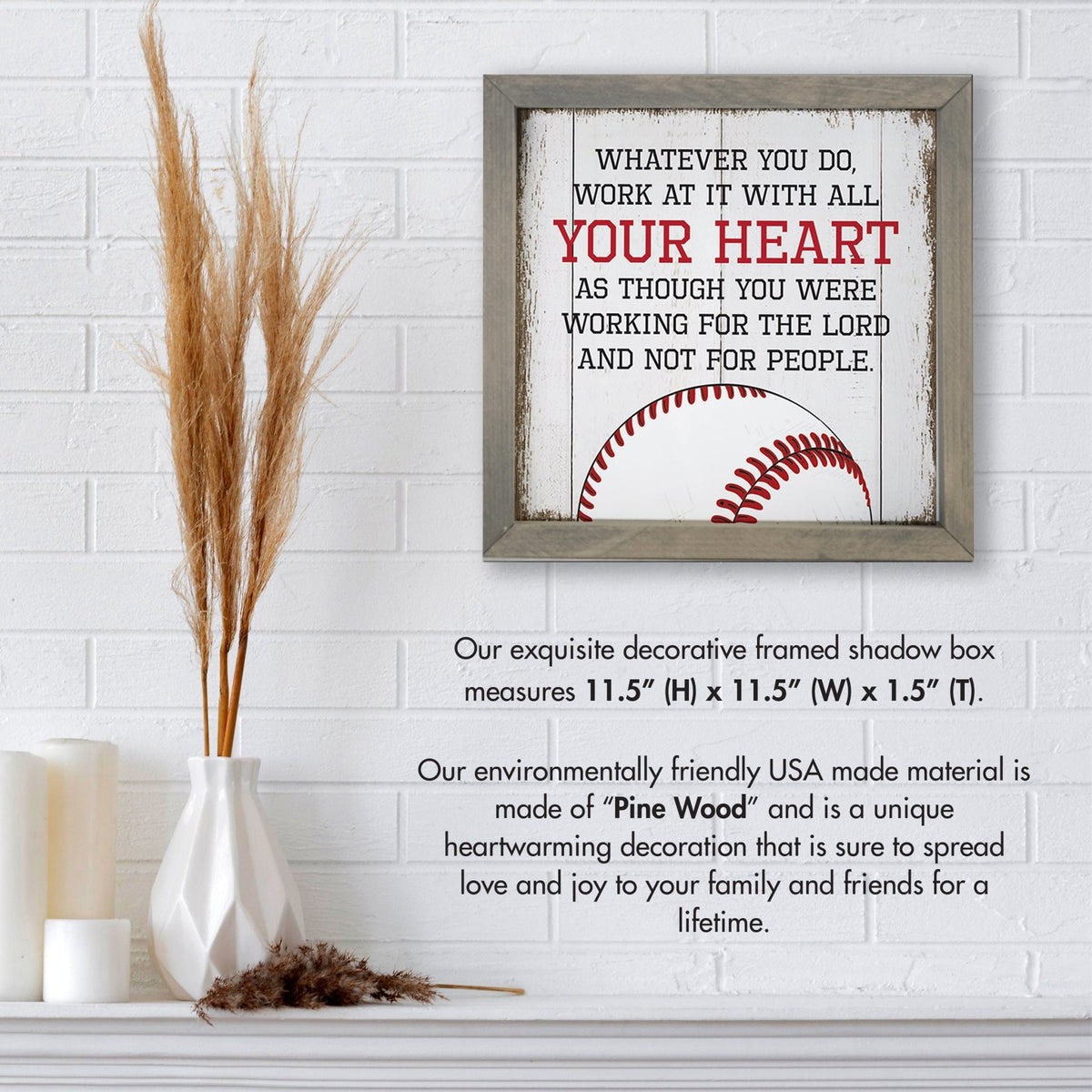 Elegant Baseball Framed Shadow Box Shelf Décor With Inspiring Bible Verses - Your Heart - LifeSong Milestones