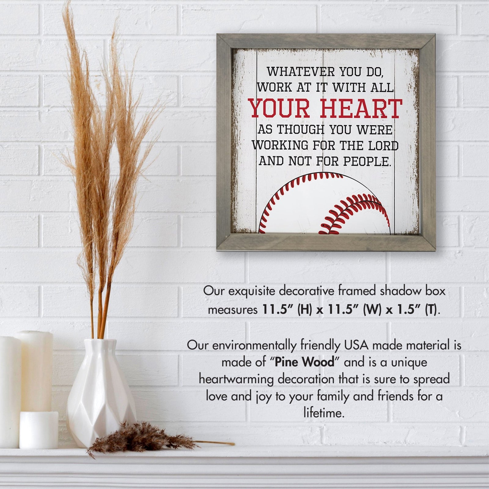 Elegant Baseball Framed Shadow Box Shelf Décor With Inspiring Bible Verses - Your Heart - LifeSong Milestones