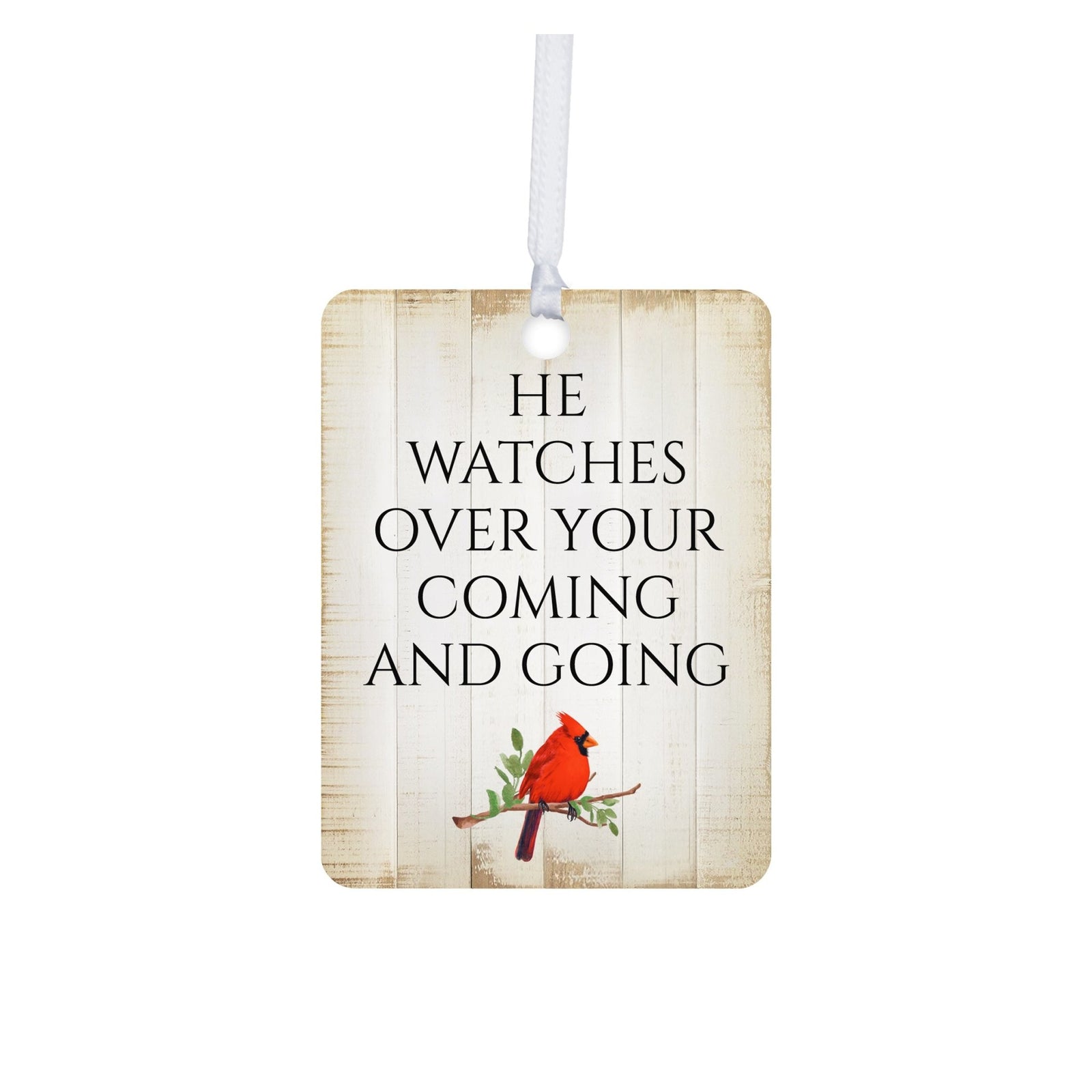 Elegant Vertical Cardinal Wooden Ornament With Everyday Verses Gift Ideas - He Watches Over