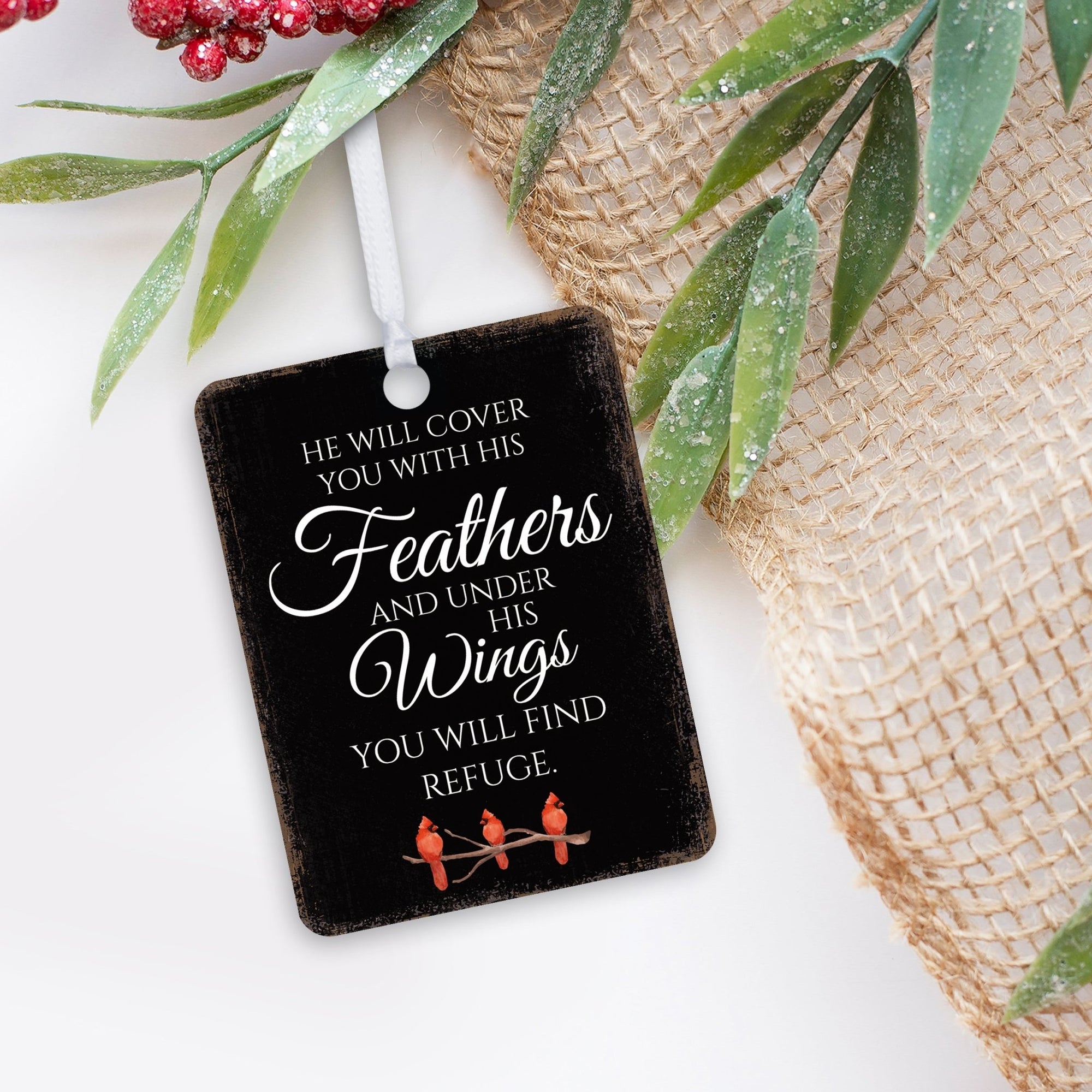 Elegant Vertical Cardinal Wooden Ornament With Everyday Verses Gift Ideas - He Will Cover - LifeSong Milestones