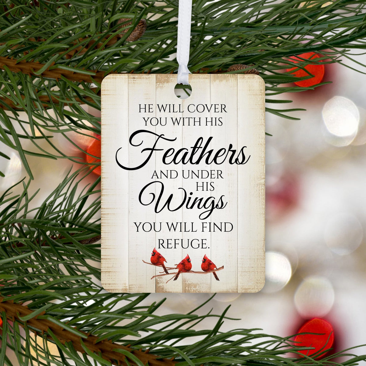 Elegant Vertical Cardinal Wooden Ornament With Everyday Verses Gift Ideas - He Will Cover - LifeSong Milestones