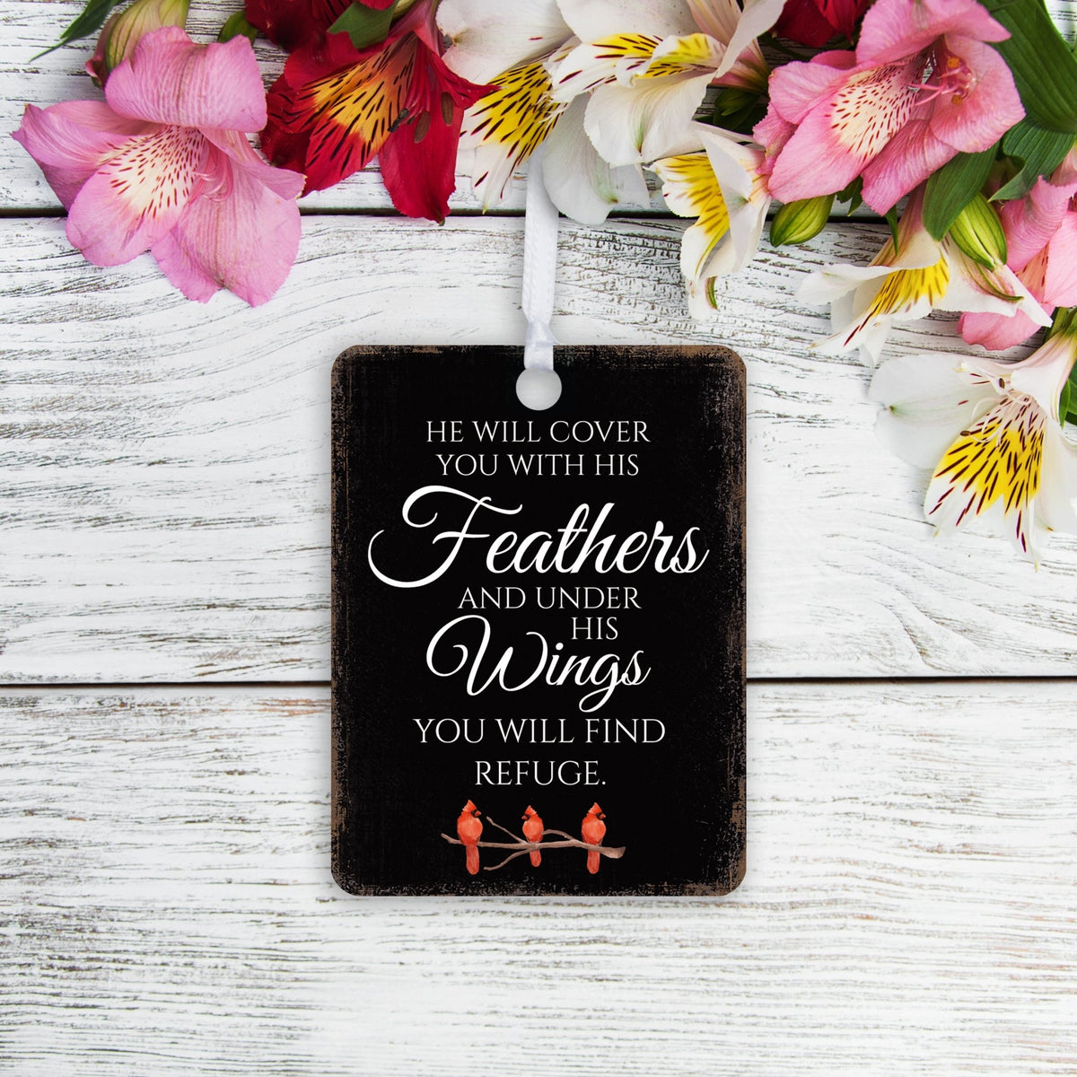 Elegant Vertical Cardinal Wooden Ornament With Everyday Verses Gift Ideas - He Will Cover - LifeSong Milestones