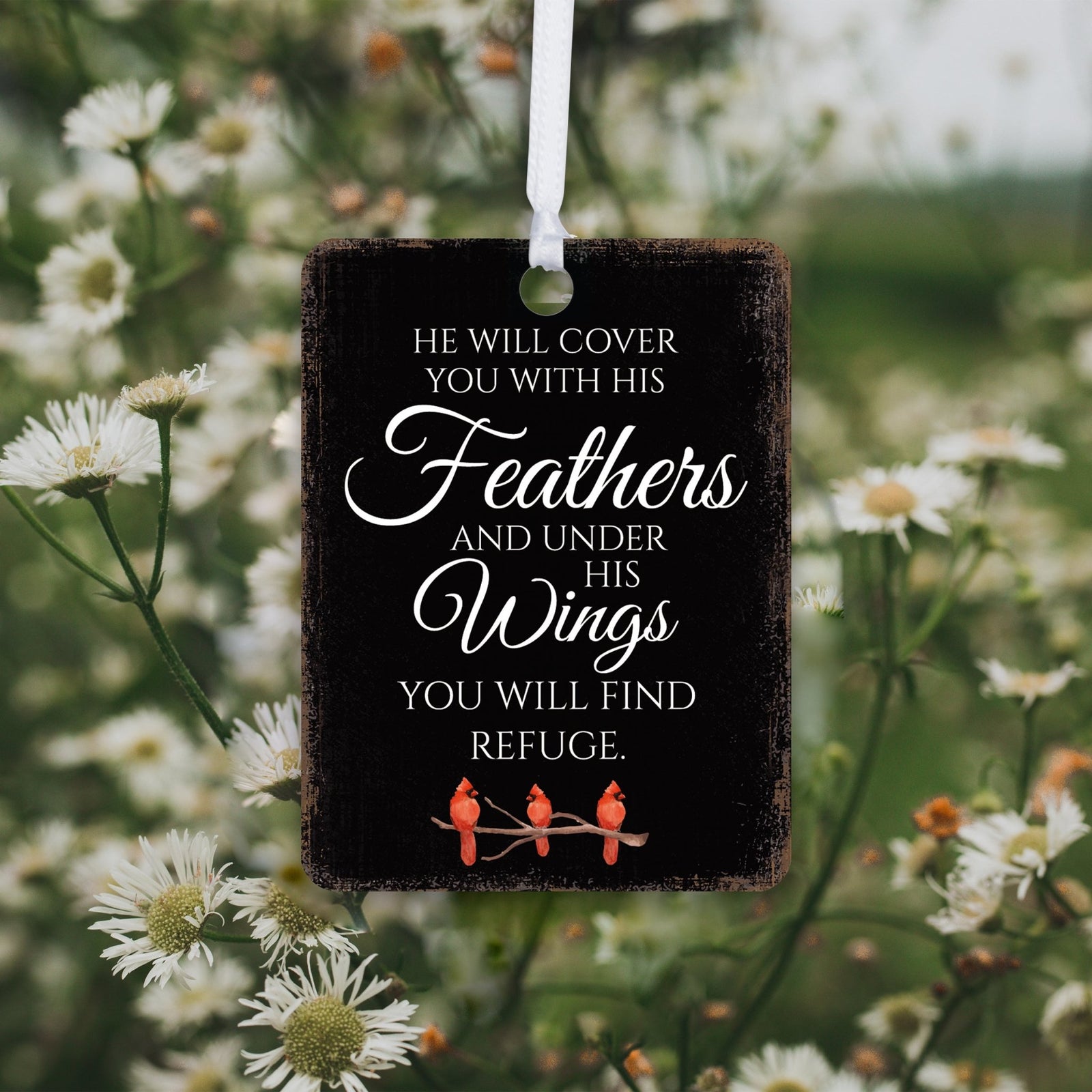 Elegant Vertical Cardinal Wooden Ornament With Everyday Verses Gift Ideas - He Will Cover - LifeSong Milestones