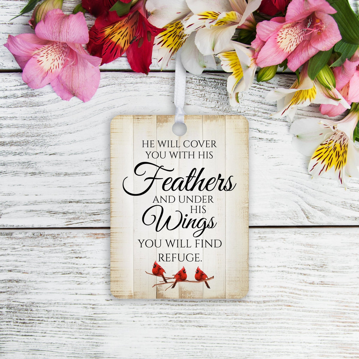 Elegant Vertical Cardinal Wooden Ornament With Everyday Verses Gift Ideas - He Will Cover - LifeSong Milestones