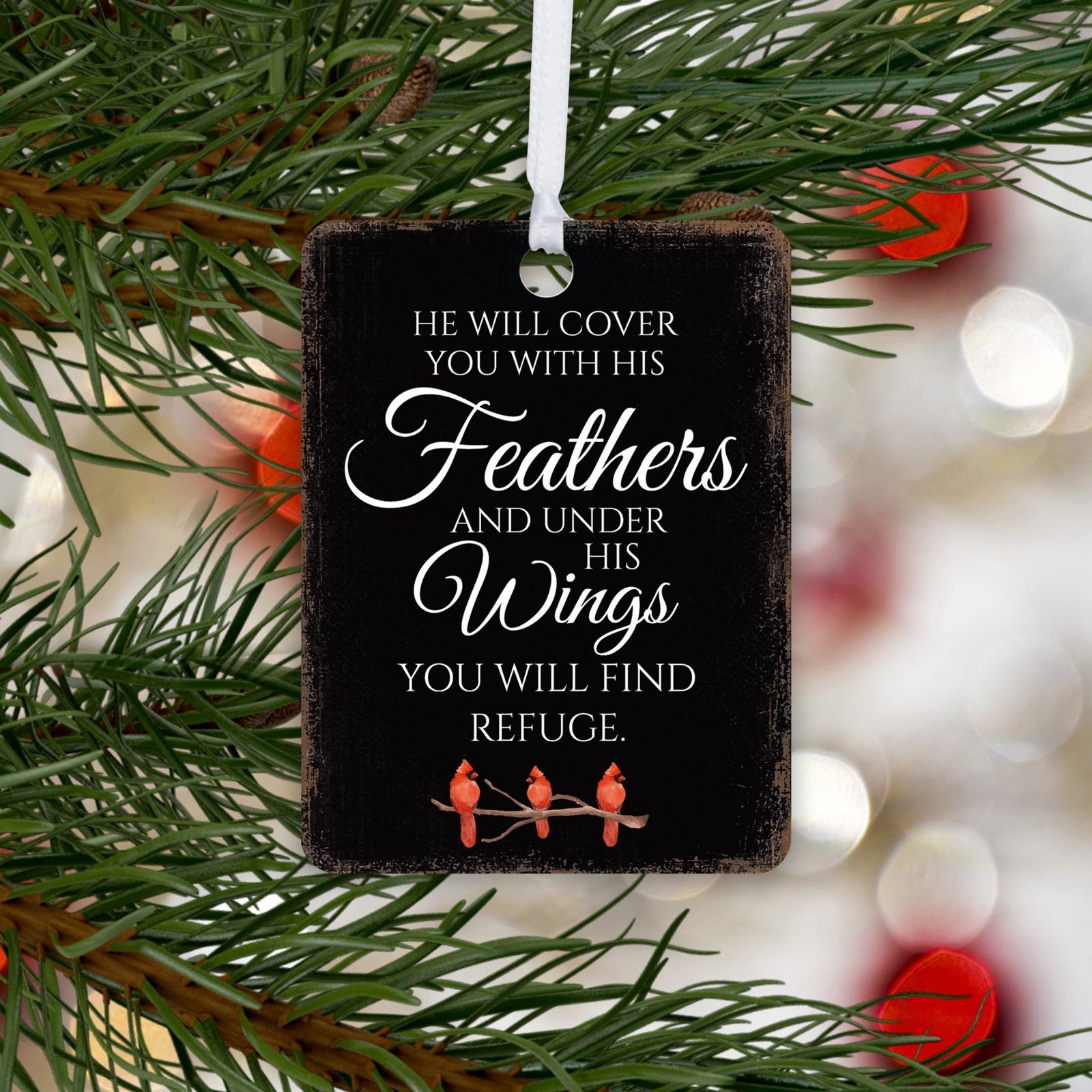 Elegant Vertical Cardinal Wooden Ornament With Everyday Verses Gift Ideas - He Will Cover - LifeSong Milestones