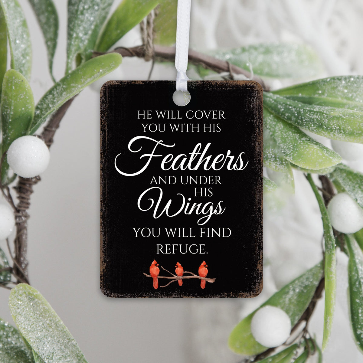Elegant Vertical Cardinal Wooden Ornament With Everyday Verses Gift Ideas - He Will Cover - LifeSong Milestones