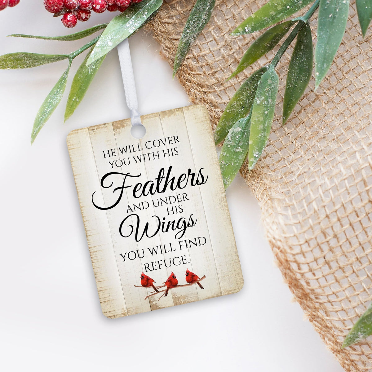 Elegant Vertical Cardinal Wooden Ornament With Everyday Verses Gift Ideas - He Will Cover - LifeSong Milestones