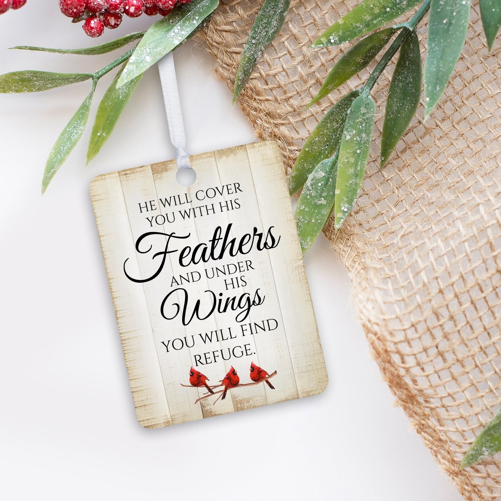 Elegant Vertical Cardinal Wooden Ornament With Everyday Verses Gift Ideas - He Will Cover - LifeSong Milestones