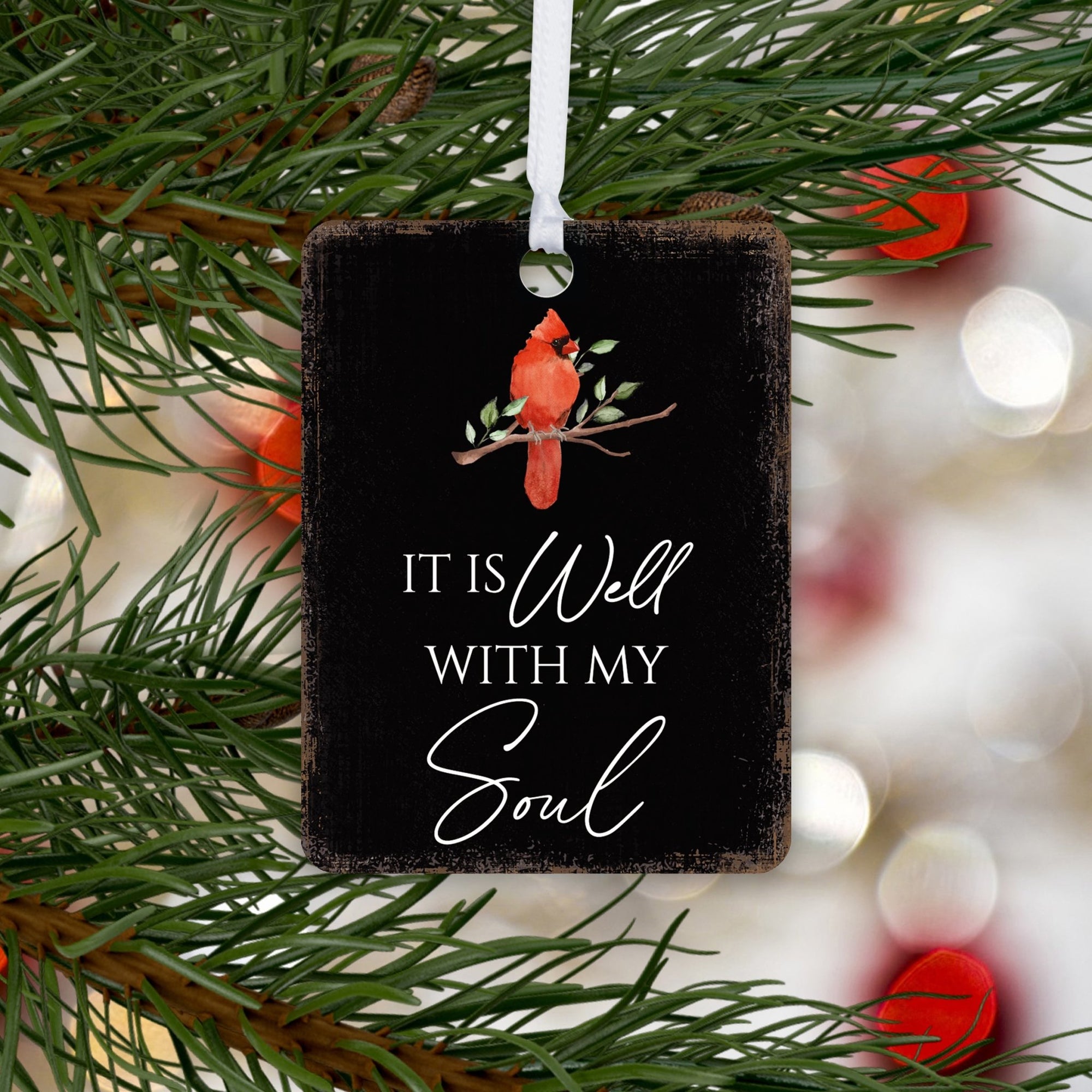 Elegant Vertical Cardinal Wooden Ornament With Everyday Verses Gift Ideas - It Is Well - LifeSong Milestones