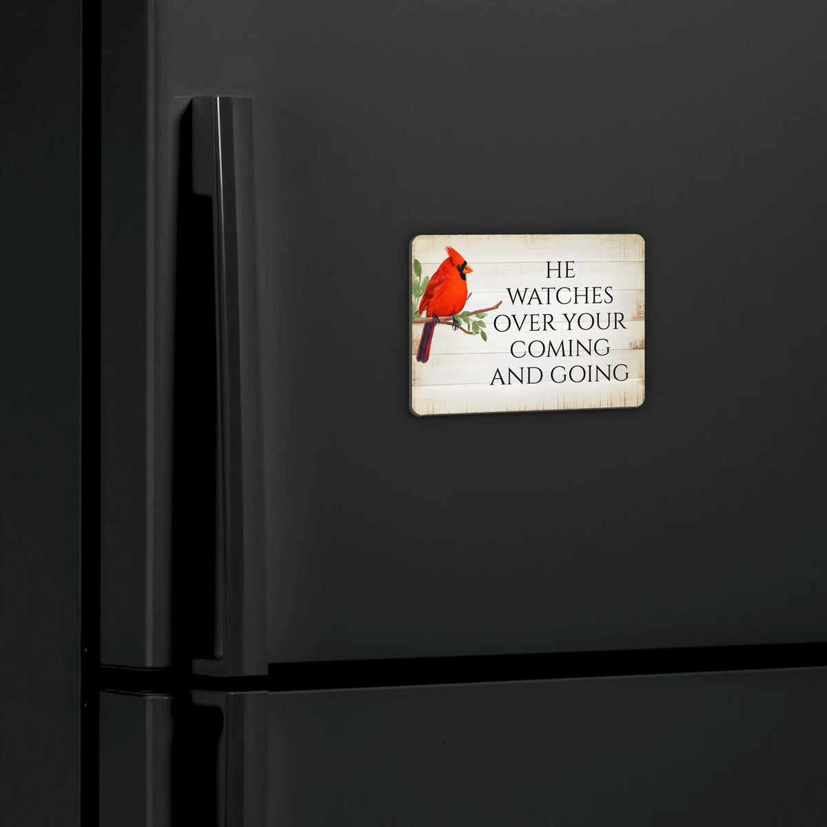 Elegant Vintage-Inspired Cardinal Wooden Magnet Printed With Everyday Inspirational Verses Gift Ideas - He Watches Over - LifeSong Milestones