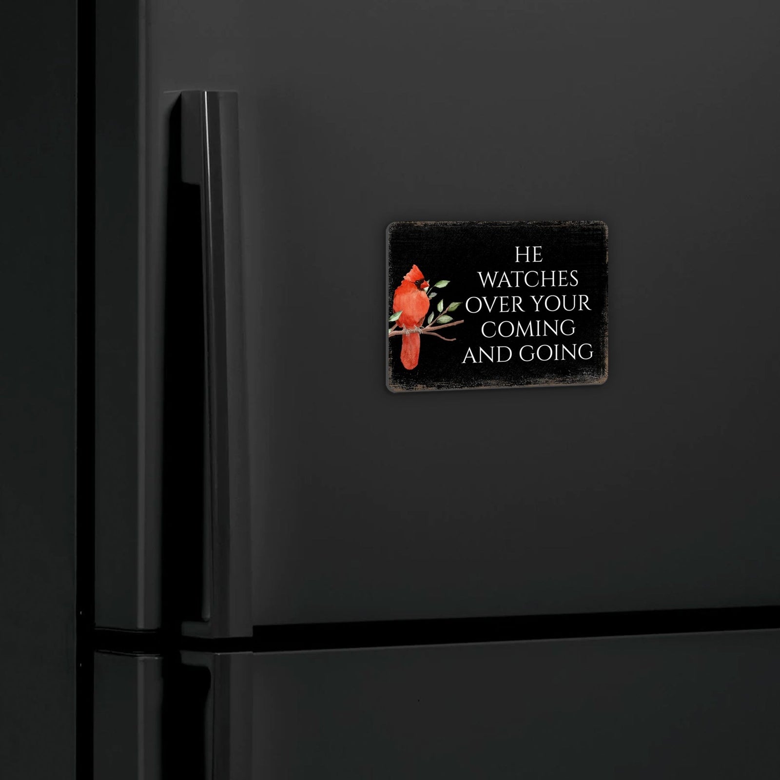 Elegant Vintage-Inspired Cardinal Wooden Magnet Printed With Everyday Inspirational Verses Gift Ideas - He Watches Over - LifeSong Milestones