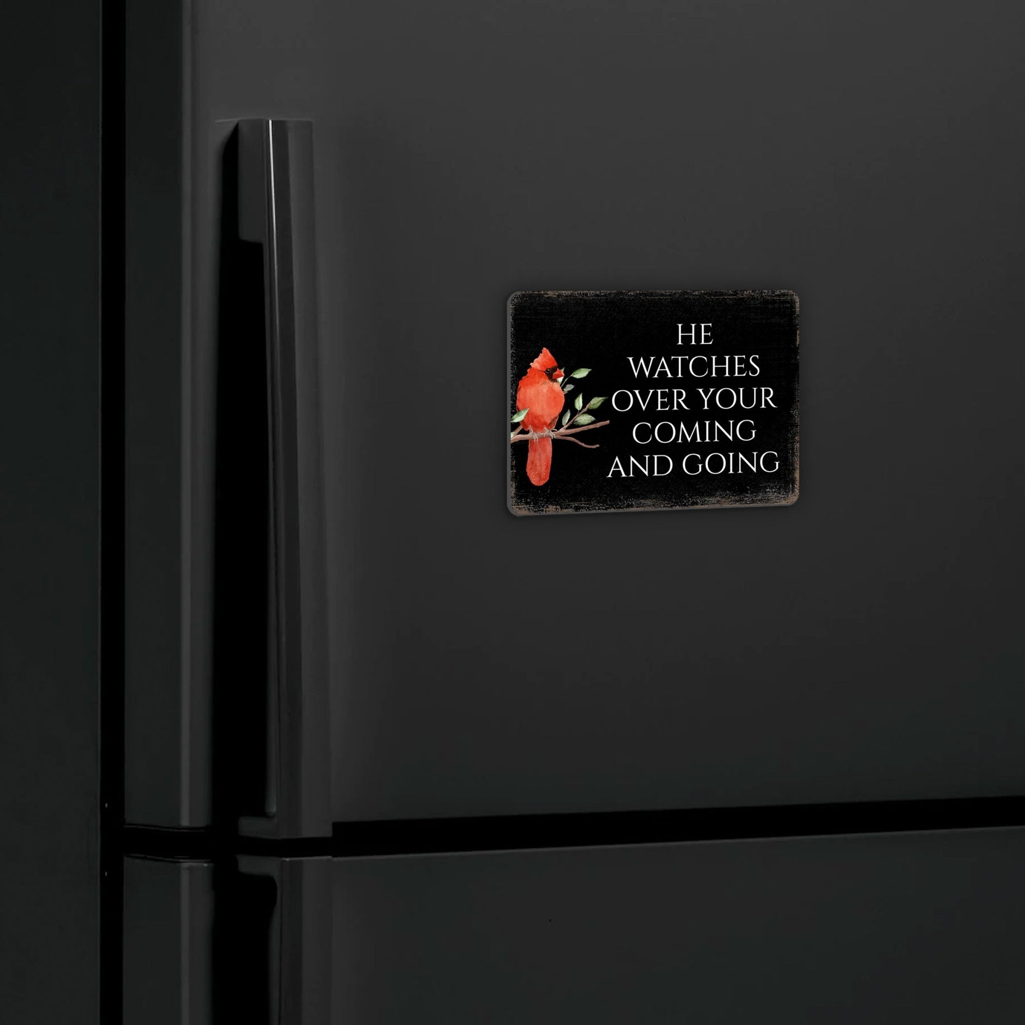 Elegant Vintage-Inspired Cardinal Wooden Magnet Printed With Everyday Inspirational Verses Gift Ideas - He Watches Over - LifeSong Milestones