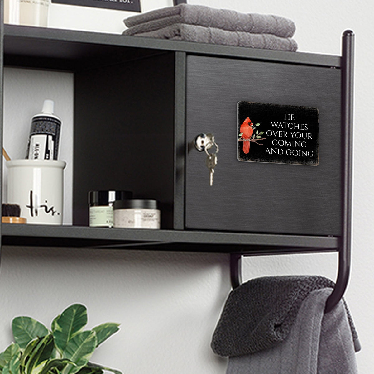 Elegant Vintage-Inspired Cardinal Wooden Magnet Printed With Everyday Inspirational Verses Gift Ideas - He Watches Over - LifeSong Milestones