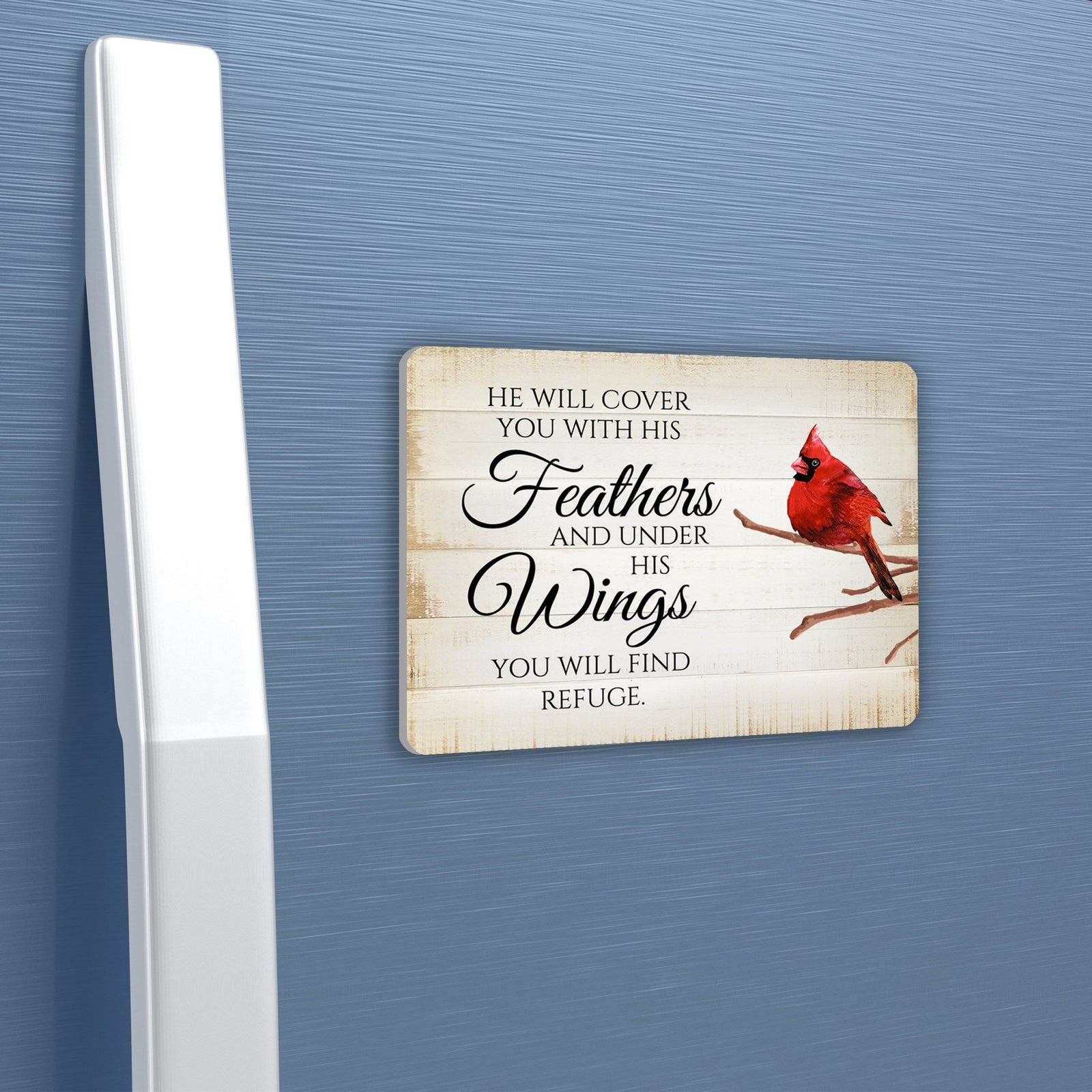 Elegant Vintage-Inspired Cardinal Wooden Magnet Printed With Everyday Inspirational Verses Gift Ideas - He Will Cover - LifeSong Milestones