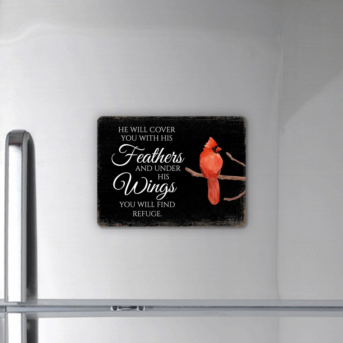 Elegant Vintage-Inspired Cardinal Wooden Magnet Printed With Everyday Inspirational Verses Gift Ideas - He Will Cover - LifeSong Milestones