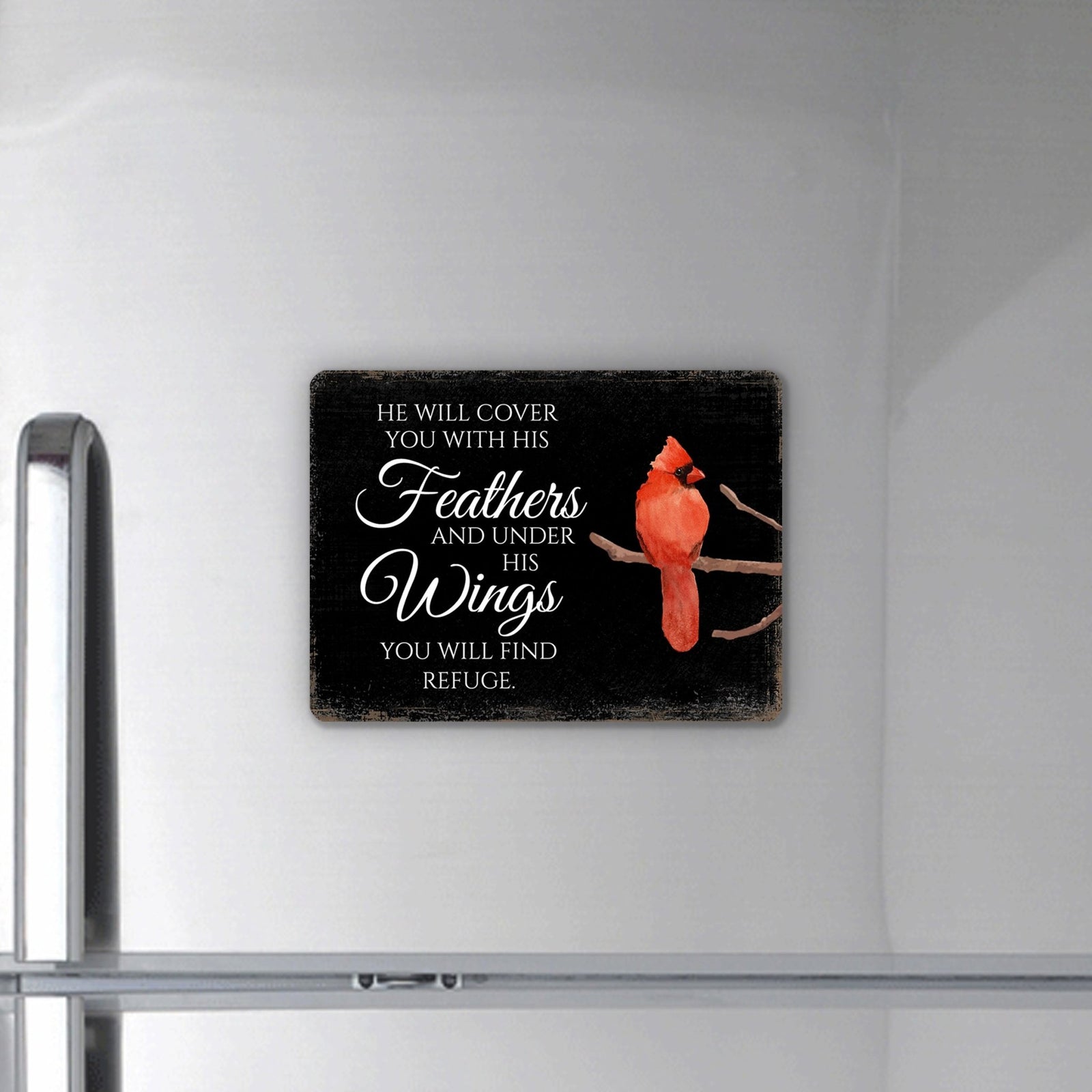 Elegant Vintage-Inspired Cardinal Wooden Magnet Printed With Everyday Inspirational Verses Gift Ideas - He Will Cover - LifeSong Milestones