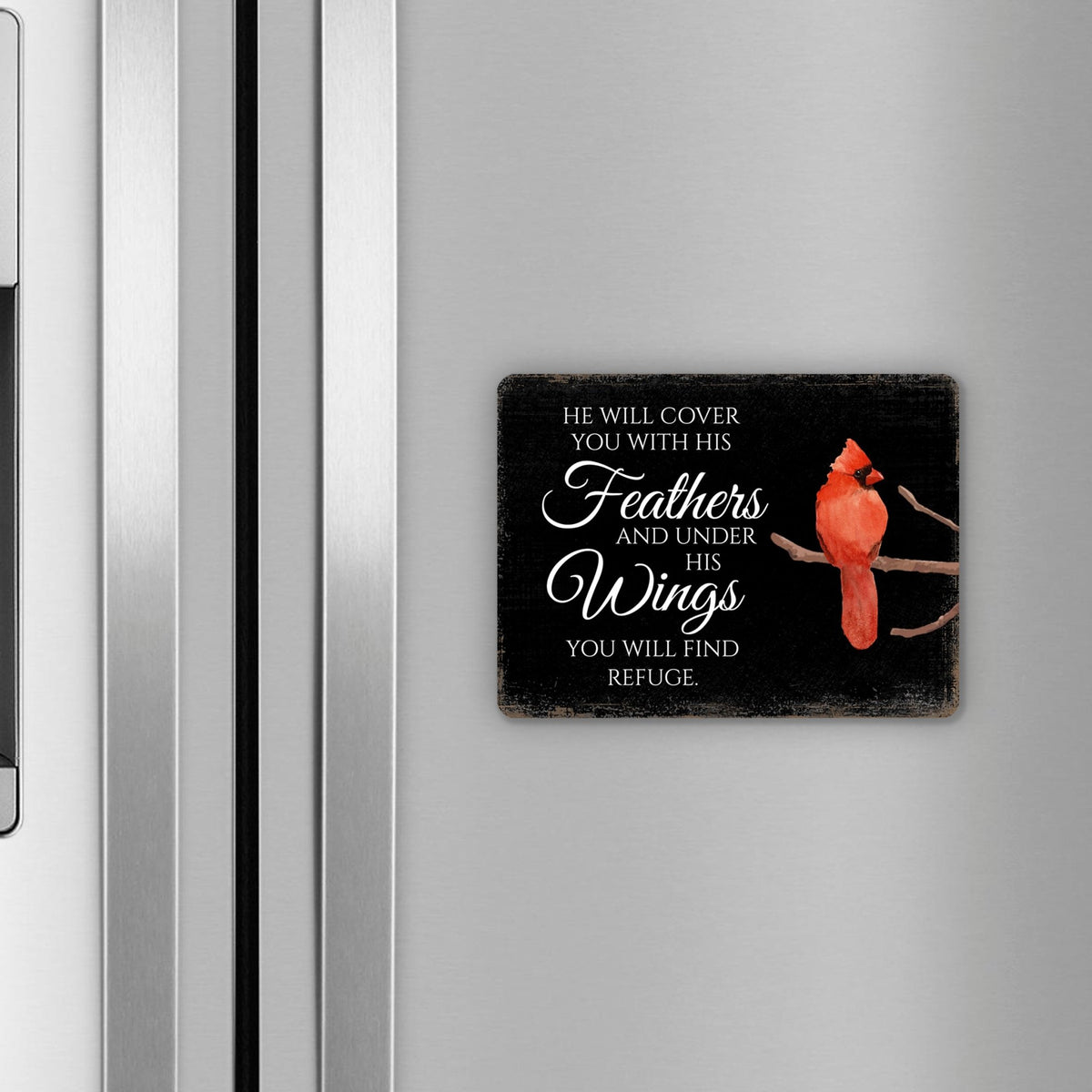 Elegant Vintage-Inspired Cardinal Wooden Magnet Printed With Everyday Inspirational Verses Gift Ideas - He Will Cover - LifeSong Milestones