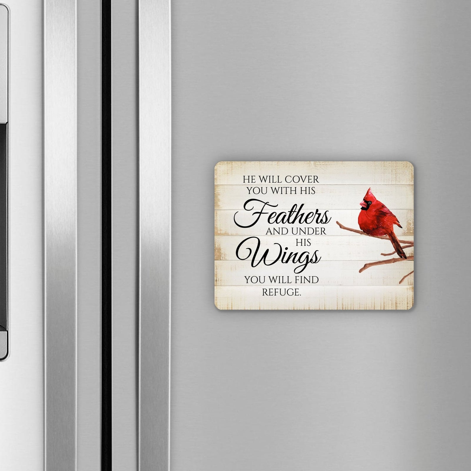 Elegant Vintage-Inspired Cardinal Wooden Magnet Printed With Everyday Inspirational Verses Gift Ideas - He Will Cover - LifeSong Milestones