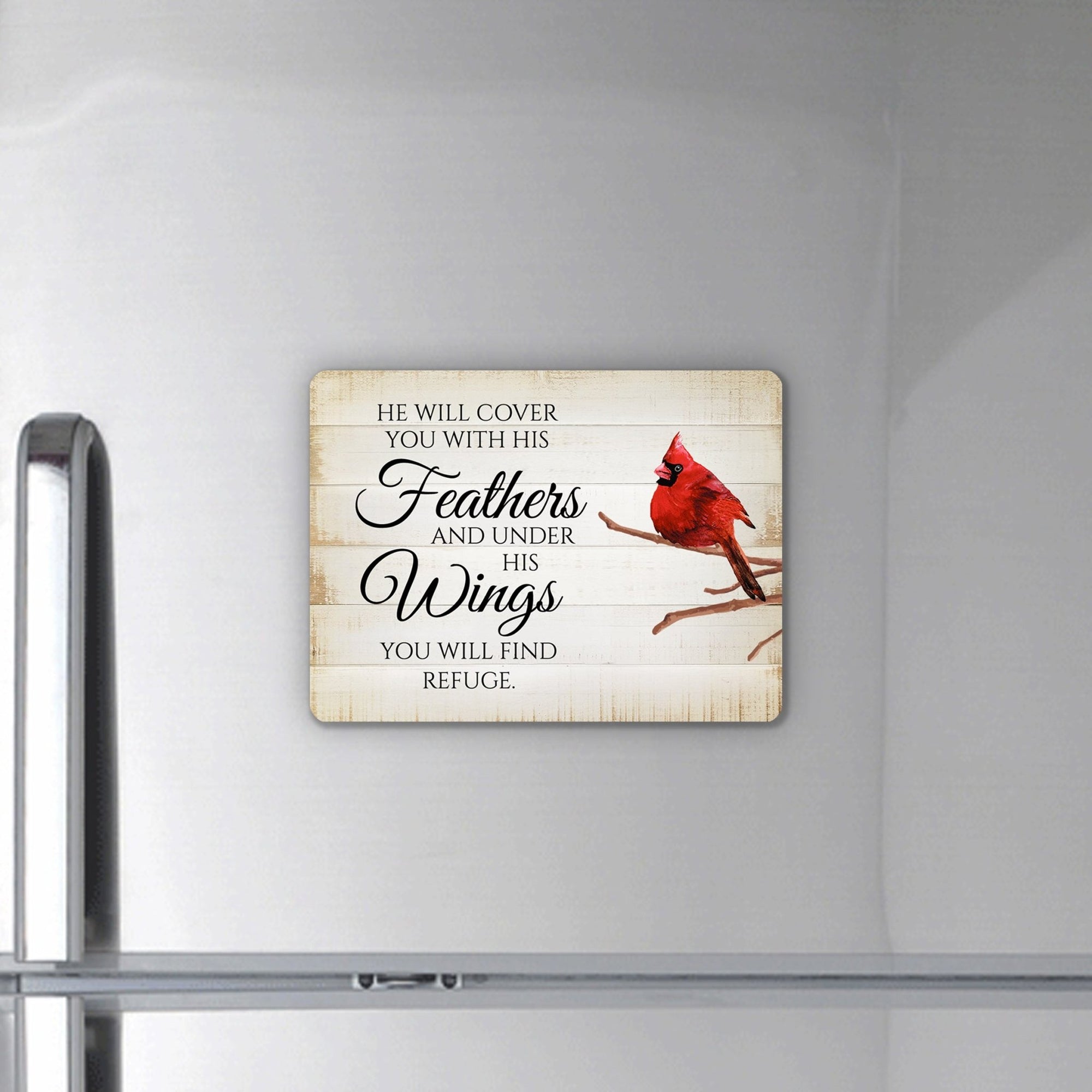 Elegant Vintage-Inspired Cardinal Wooden Magnet Printed With Everyday Inspirational Verses Gift Ideas - He Will Cover - LifeSong Milestones