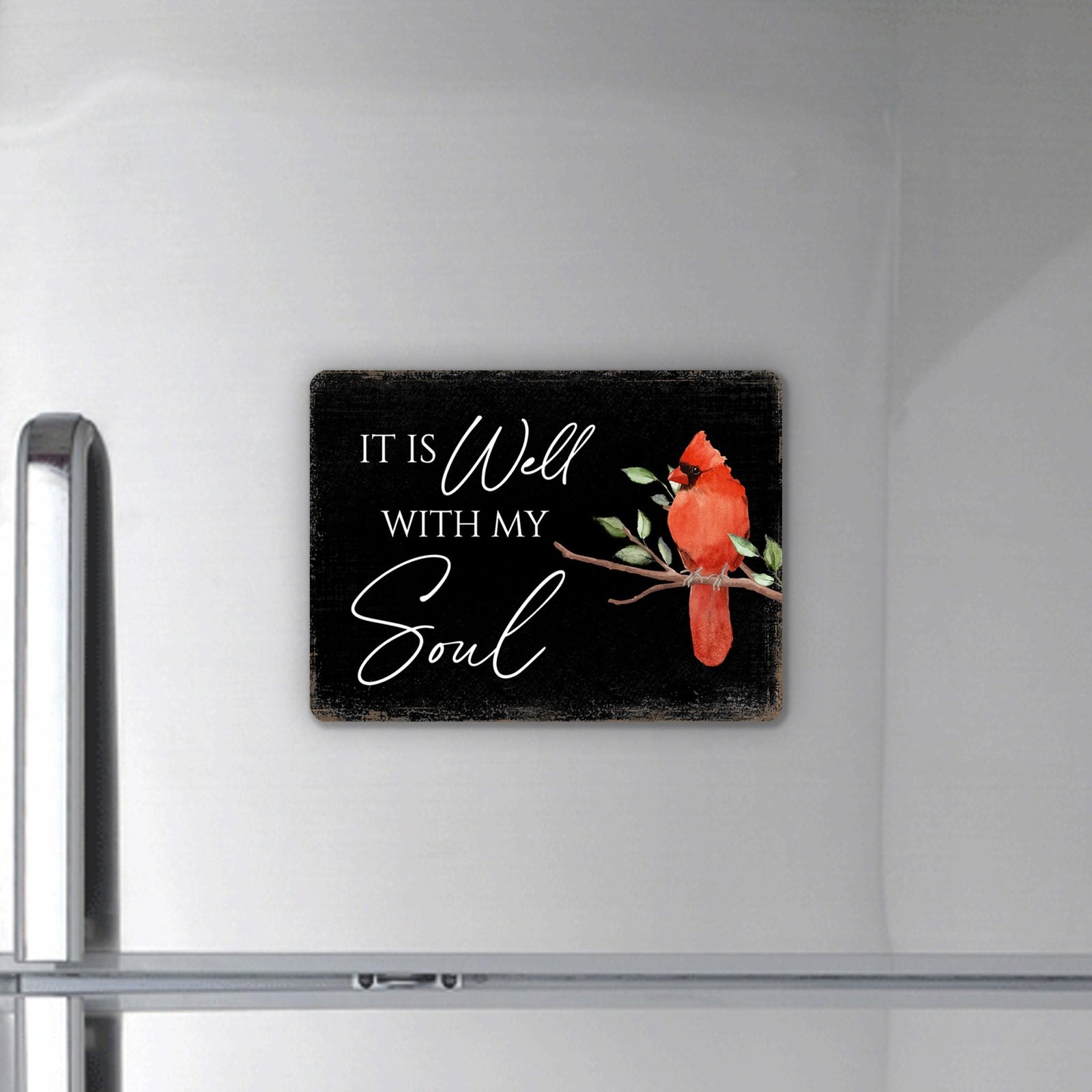 Elegant Vintage-Inspired Cardinal Wooden Magnet Printed With Everyday Inspirational Verses Gift Ideas - It Is Well - LifeSong Milestones