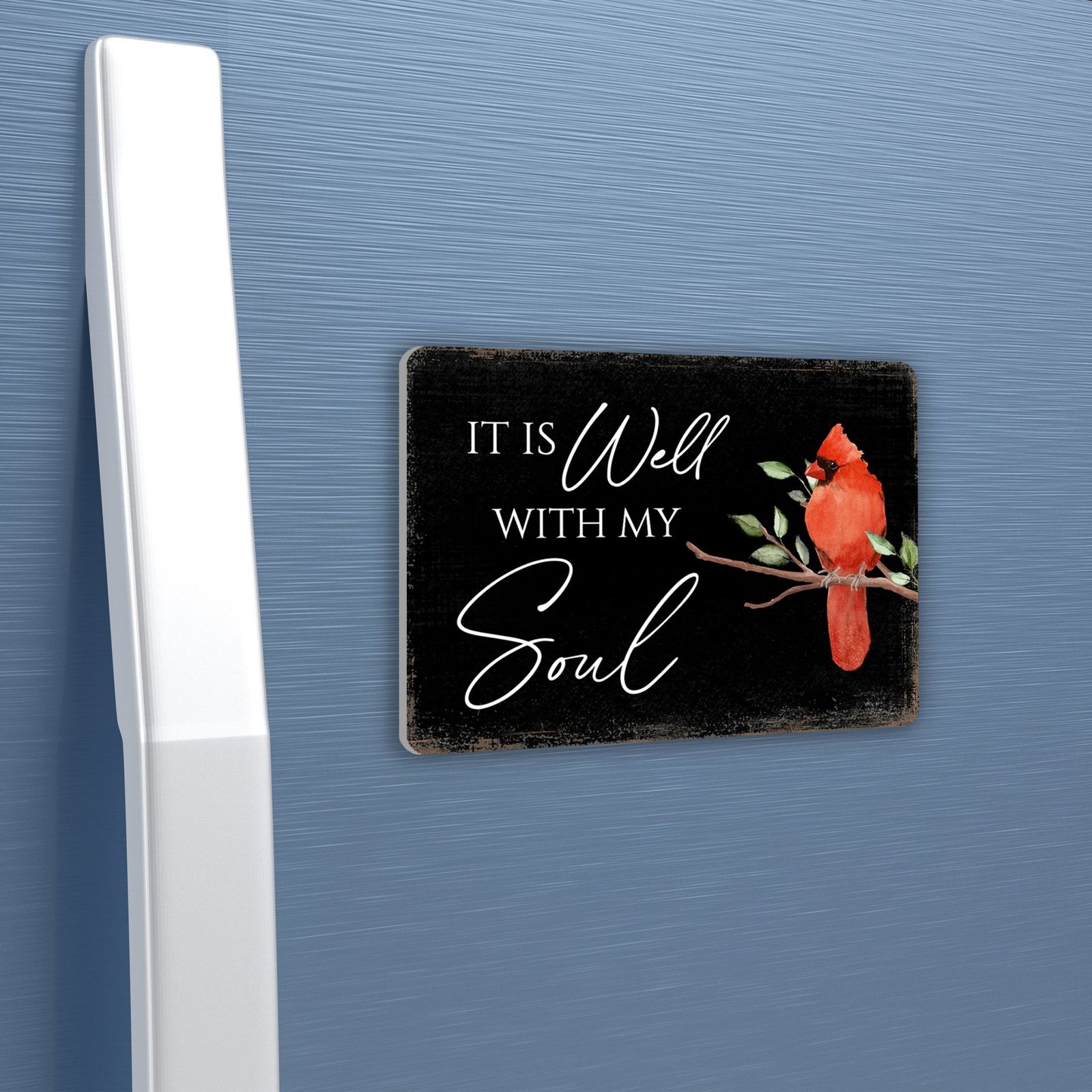 Elegant Vintage-Inspired Cardinal Wooden Magnet Printed With Everyday Inspirational Verses Gift Ideas - It Is Well - LifeSong Milestones