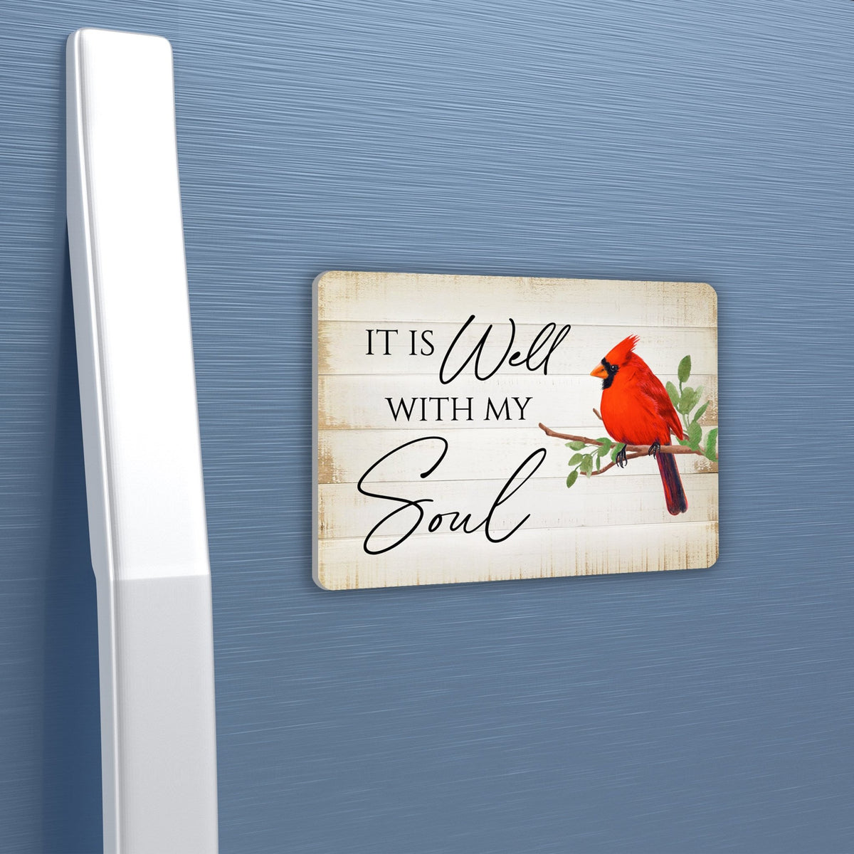 Elegant Vintage-Inspired Cardinal Wooden Magnet Printed With Everyday Inspirational Verses Gift Ideas - It Is Well - LifeSong Milestones