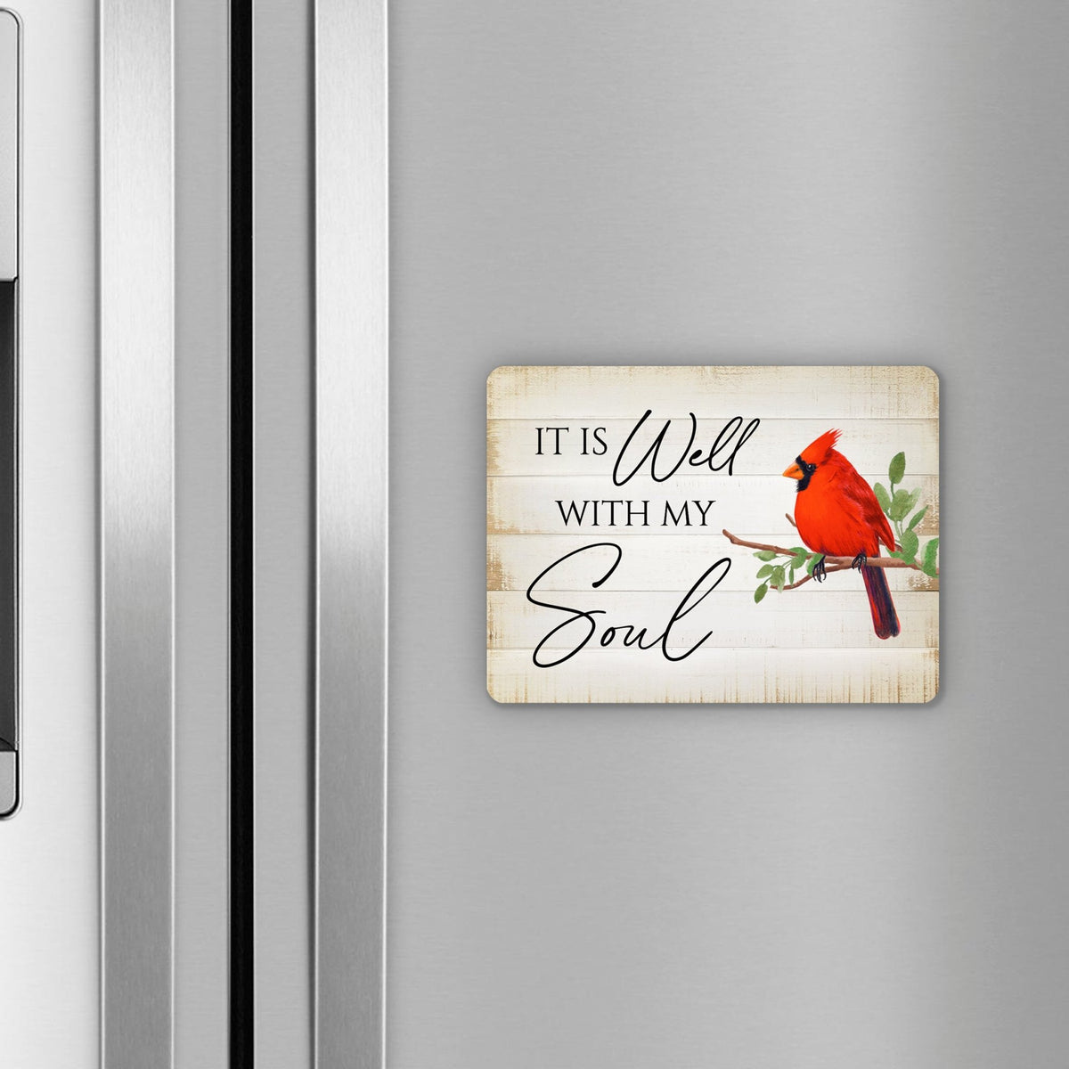 Elegant Vintage-Inspired Cardinal Wooden Magnet Printed With Everyday Inspirational Verses Gift Ideas - It Is Well - LifeSong Milestones