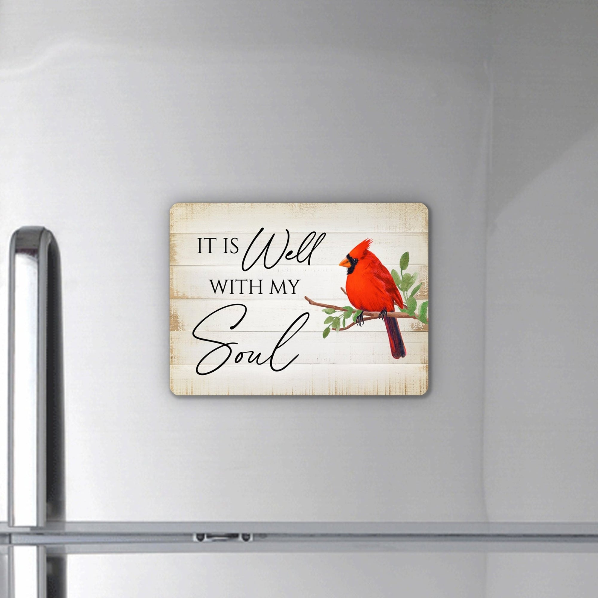 Elegant Vintage-Inspired Cardinal Wooden Magnet Printed With Everyday Inspirational Verses Gift Ideas - It Is Well - LifeSong Milestones