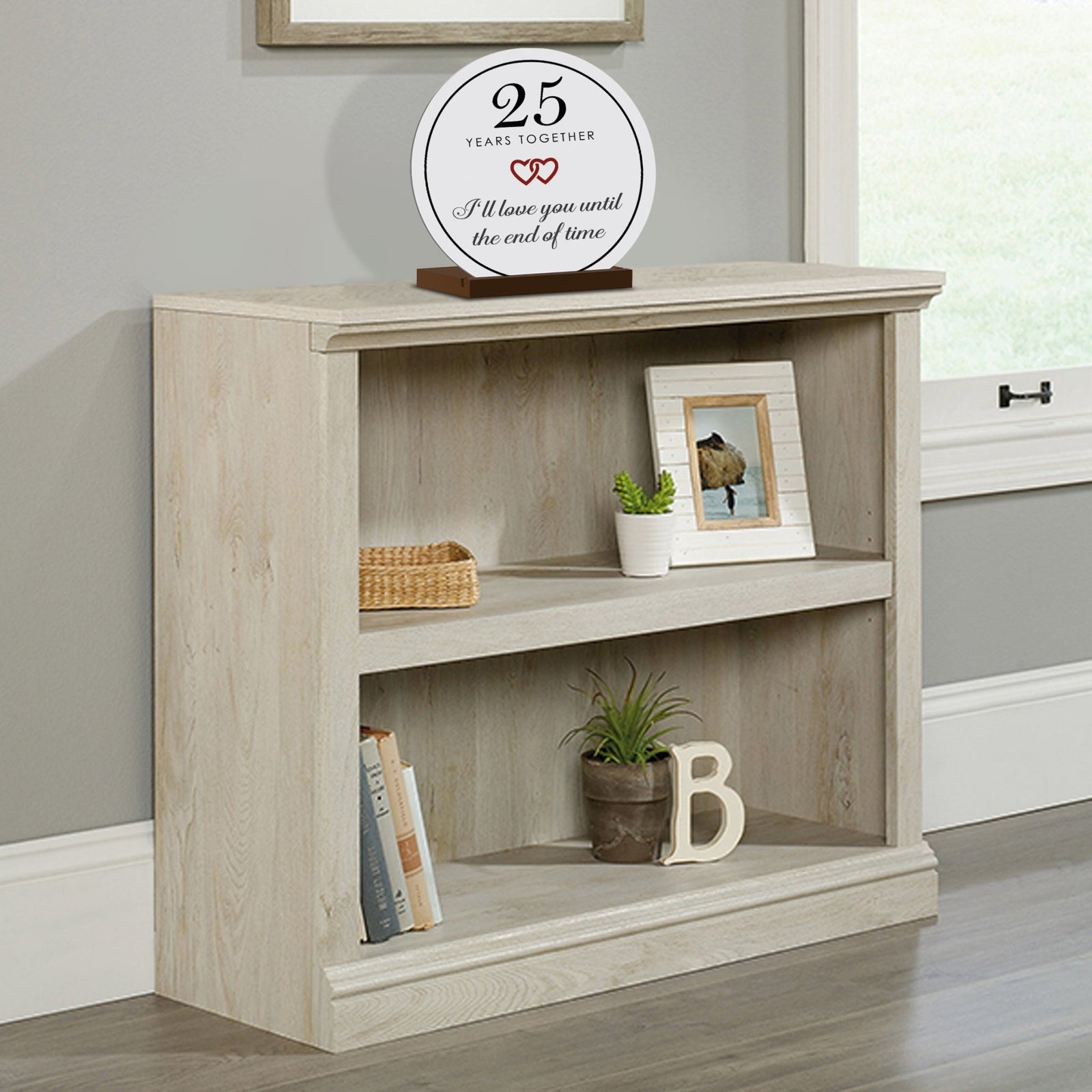 Elegant Wedding Anniversary Celebration Round Sign on Solid Wooden Base - 25th Years Together - LifeSong Milestones