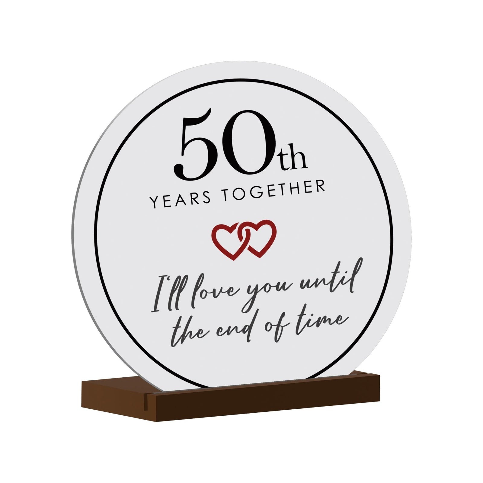 Elegant Wedding Anniversary Celebration Round Sign on Solid Wooden Base - 50th Years Together - LifeSong Milestones