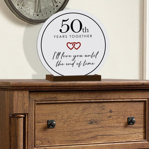 Elegant Wedding Anniversary Celebration Round Sign on Solid Wooden Base - 50th Years Together - LifeSong Milestones