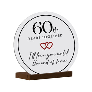 Elegant Wedding Anniversary Celebration Round Sign on Solid Wooden Base - 60th Years Together - LifeSong Milestones