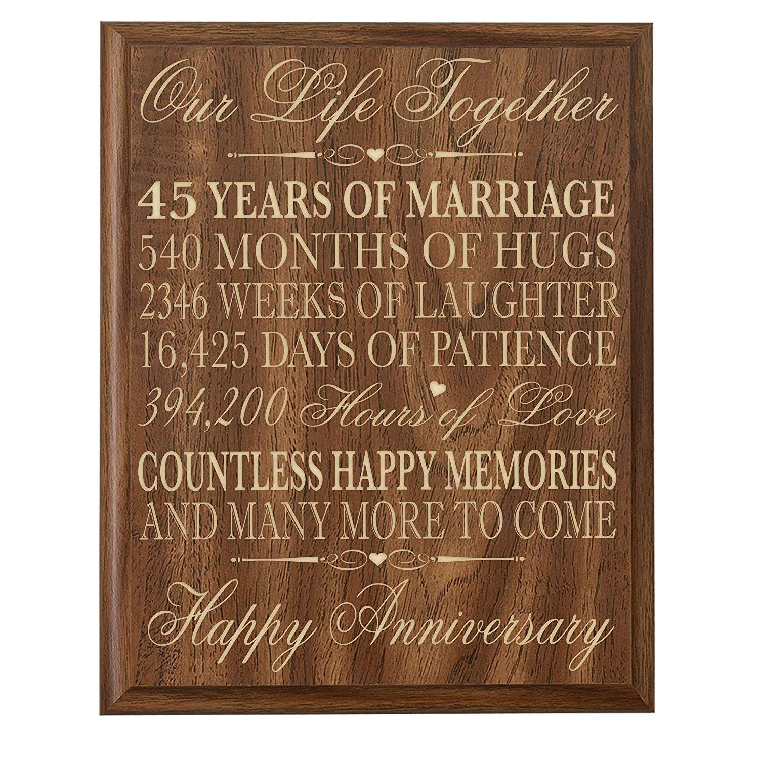 Engraved 45th Walnut Anniversary Plaque for Couple -Our Life Together - LifeSong Milestones