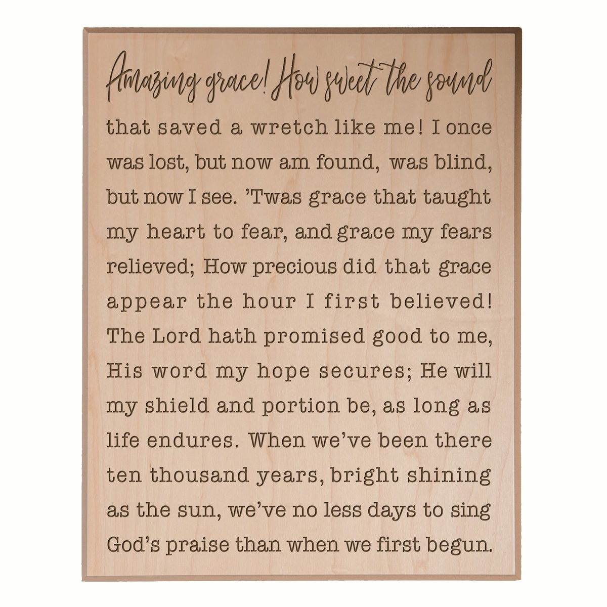 Engraved Amazing Grace Music Lyrics Wall Art - 12x15 Decorative Plaque - LifeSong Milestones